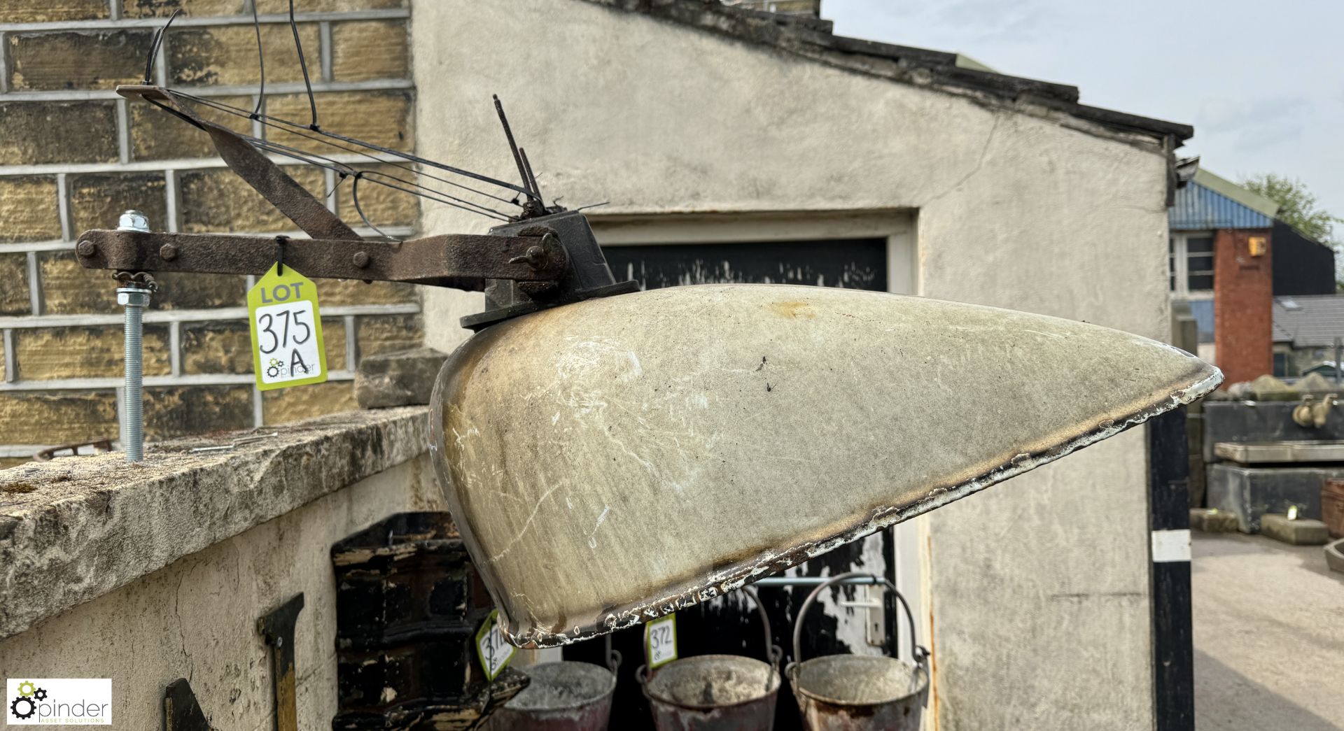 A metal enamel Yard Lamp, approx. 26in x 20in, circa early 1900s