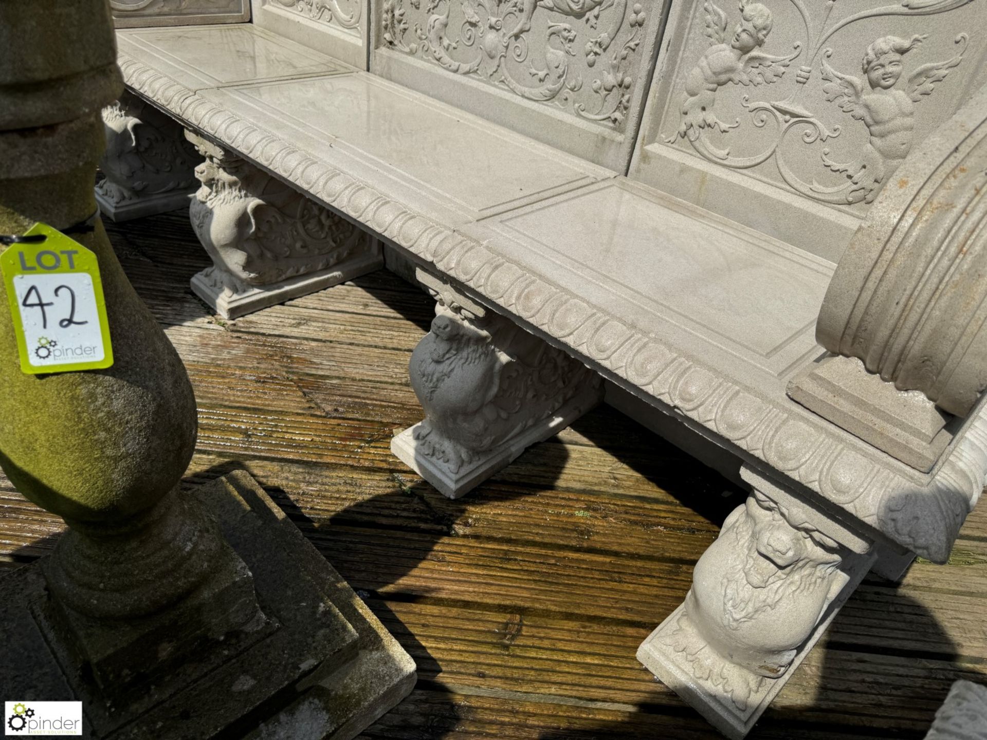 A reconstituted Haddonstone Garden Bench, with classical decoration by Raphael, approx. 40in x 86in - Image 5 of 15