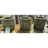 3 reconstituted white marble stone Planters, with faux walling decoration, approx. 8in x 7in