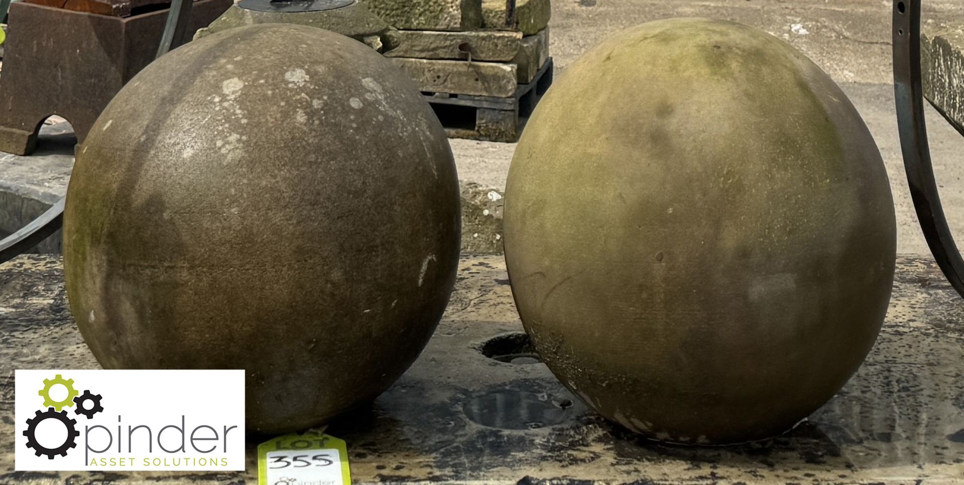 A pair Yorkshire stone Ball Pier Caps, approx. 12in diameter, circa mid to early 1900s