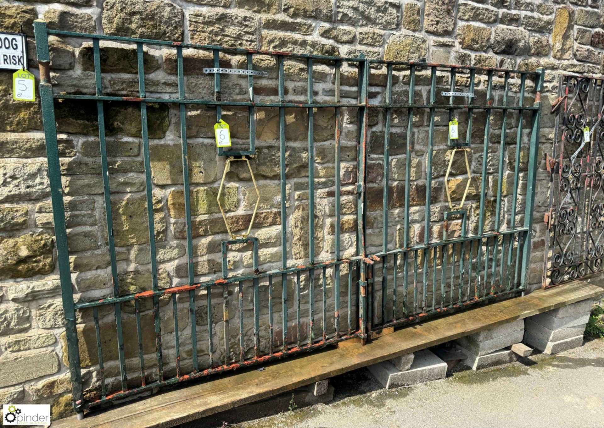 A pair Art Deco blacksmith made wrought iron Chapel Gates, approx. 62in x 115in long, circa 1920s - Image 4 of 5