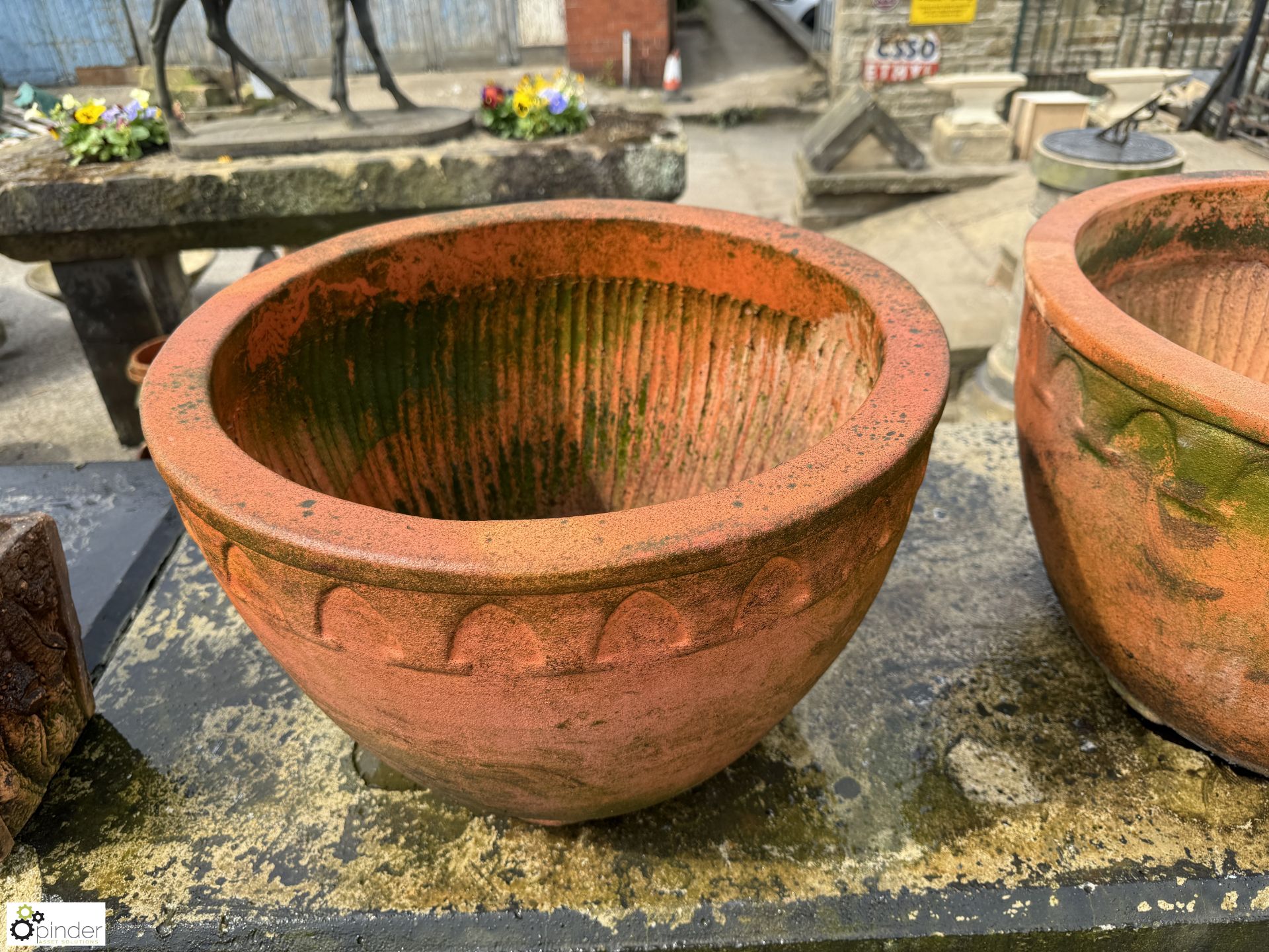 A pair large terracotta Planters, with arrowhead decoration, approx. 12.5in x 19in diameter, circa - Image 6 of 7