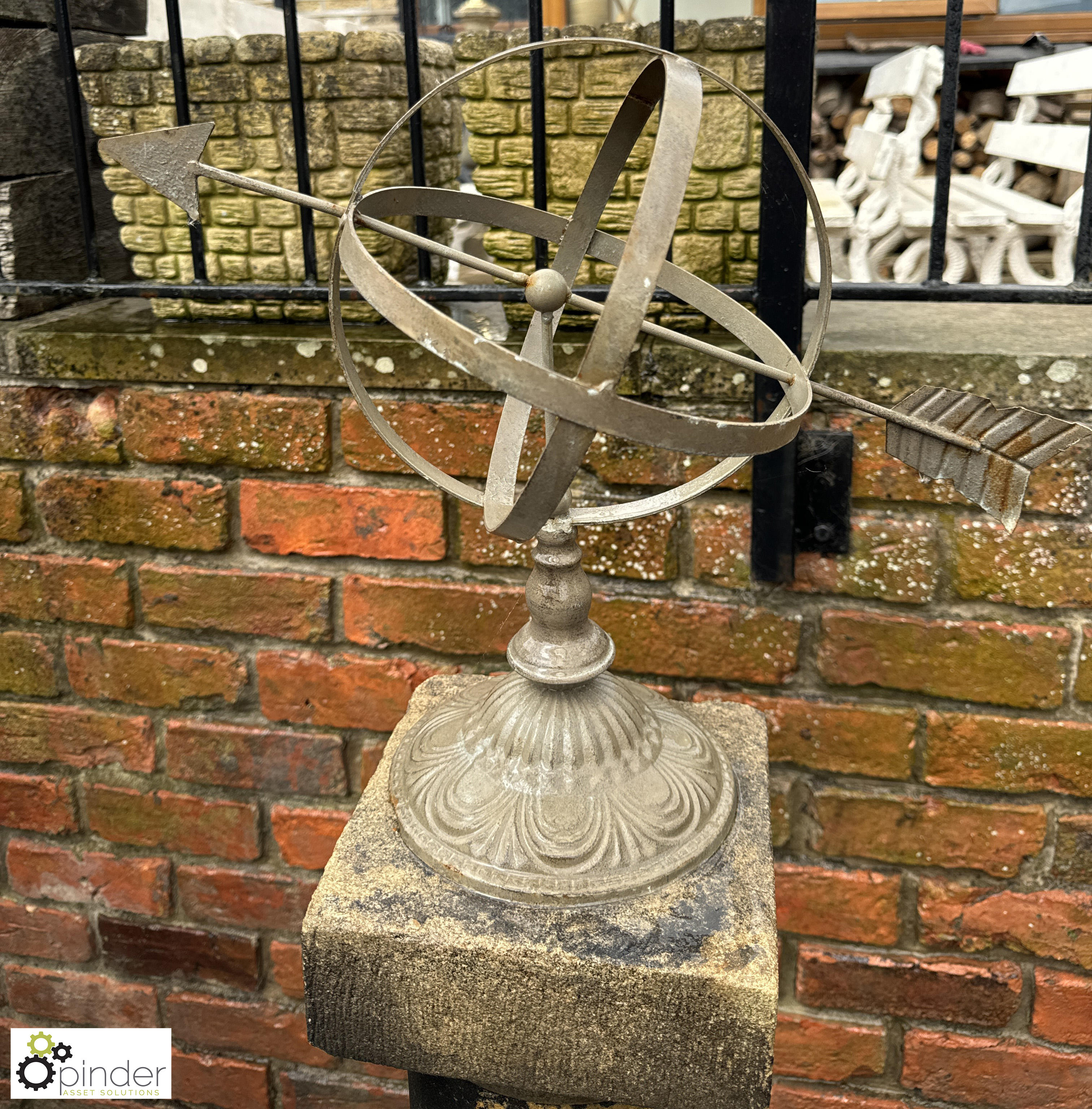 A 5-tier Yorkshire stone Armillary Plinth, with wrought iron armillary, approx. 59in x 24in x 24in - Image 3 of 7