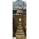 A Yorkshire stone balustrade Armillary Plinth, with cast iron armillary, marked “North, East, South,