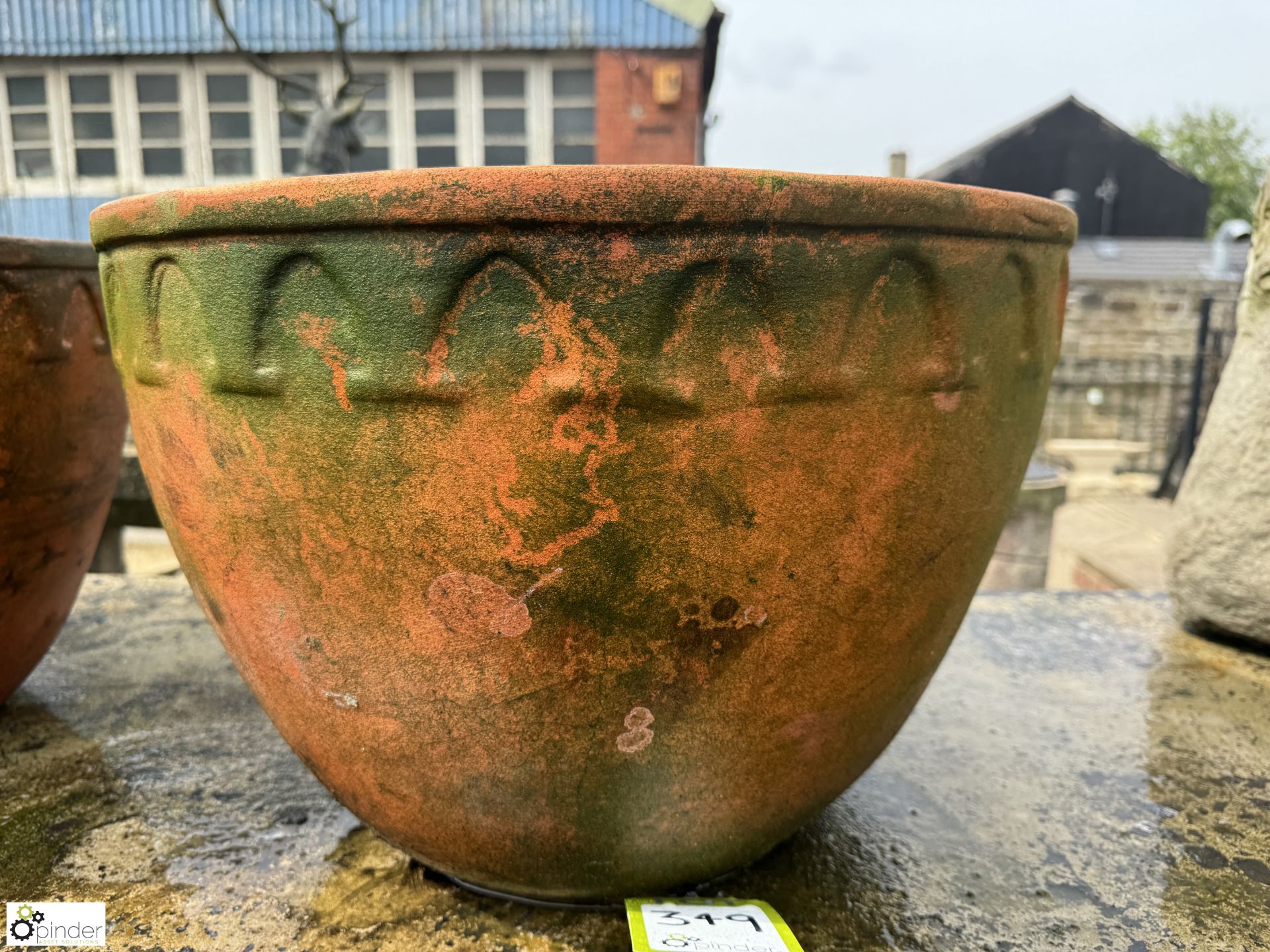 A pair large terracotta Planters, with arrowhead decoration, approx. 12.5in x 19in diameter, circa - Image 3 of 7