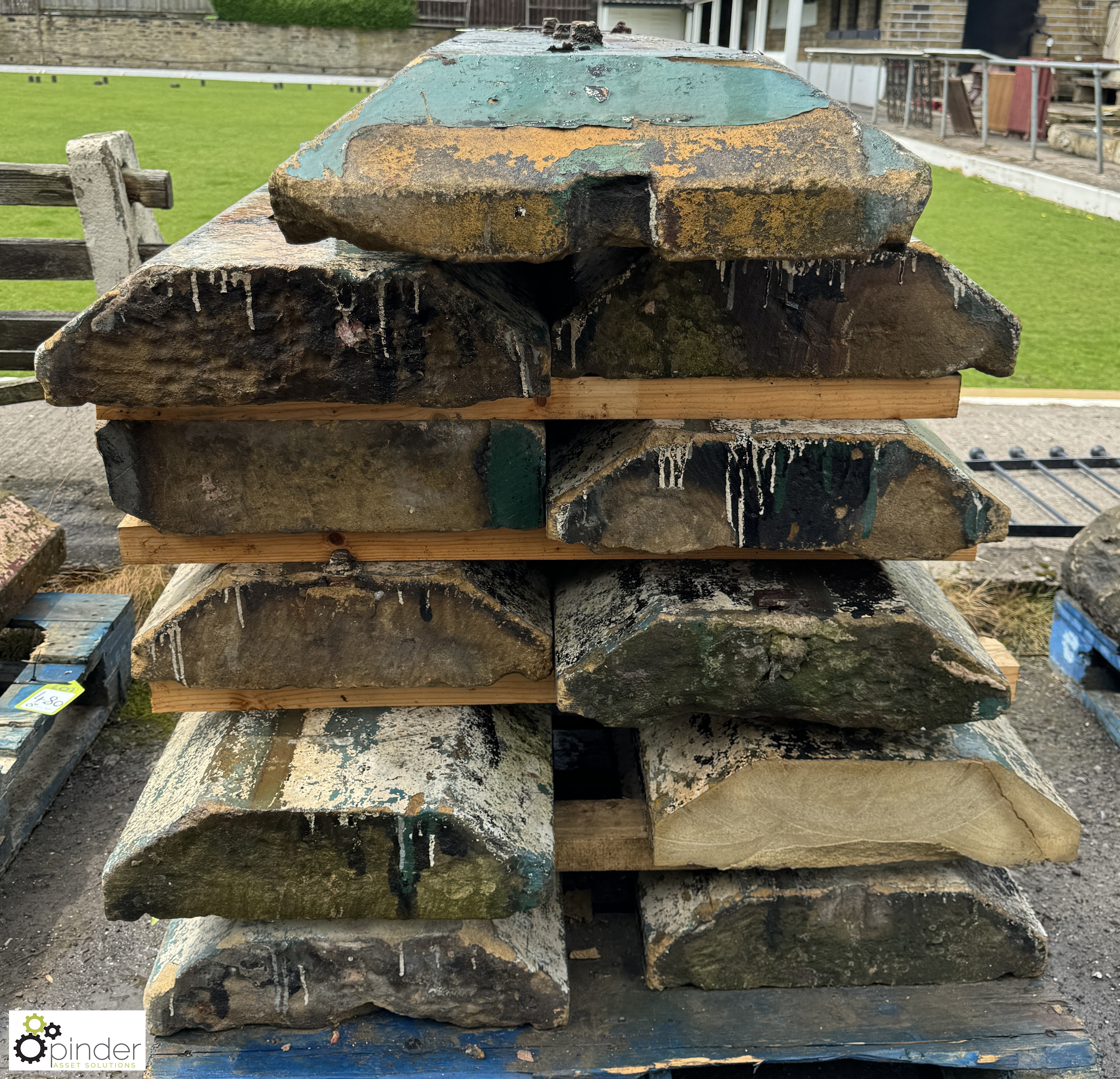 A pallet approx. 13.2 linear metres of reclaimed Victorian Yorkshire stone half octagonal Wall Tops, - Image 4 of 6