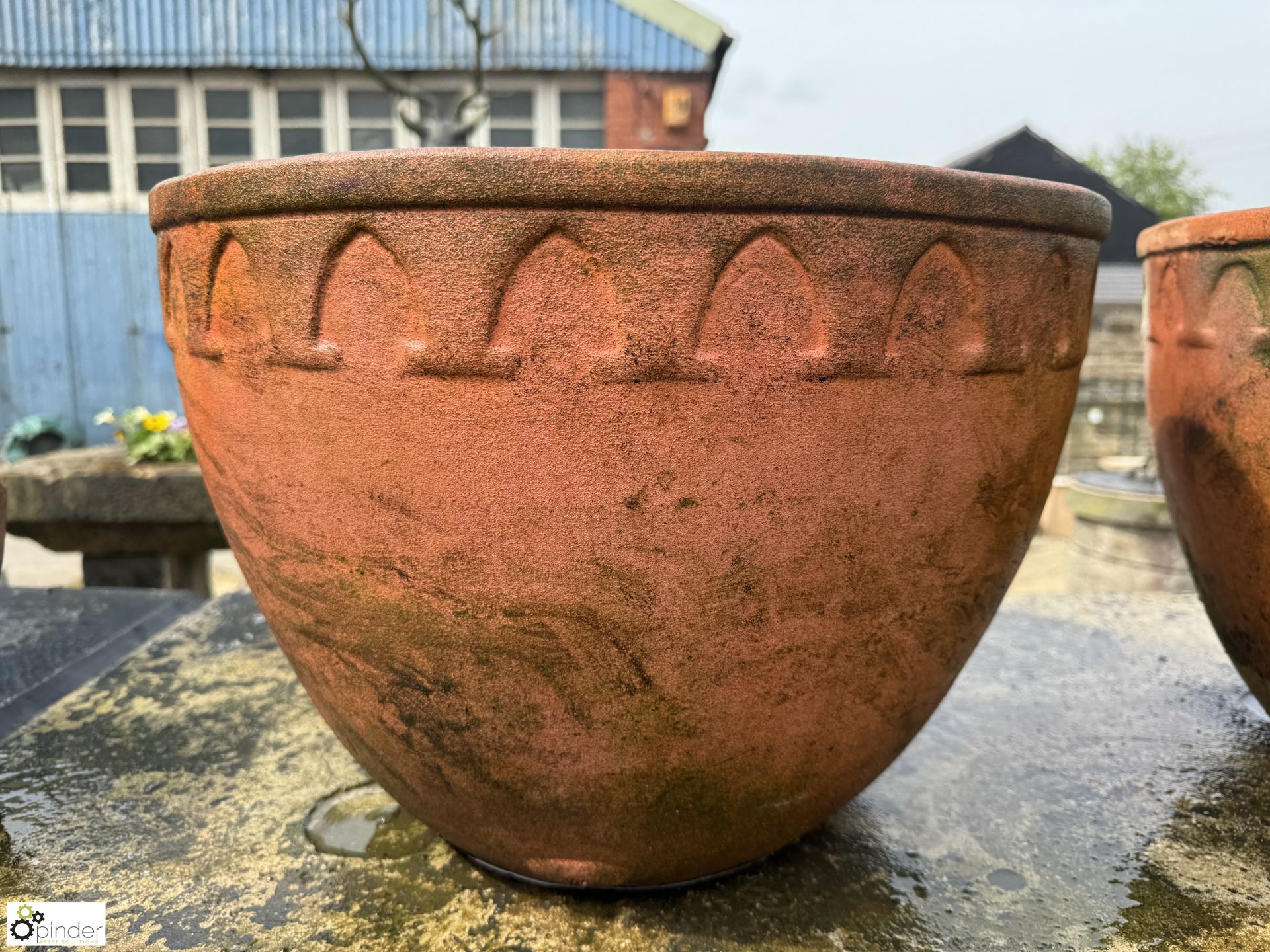 A pair large terracotta Planters, with arrowhead decoration, approx. 12.5in x 19in diameter, circa - Image 5 of 7