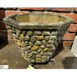 A reconstituted stone Planter, with wrought iron legs in the style of Peter Marsh, approx. 14in x