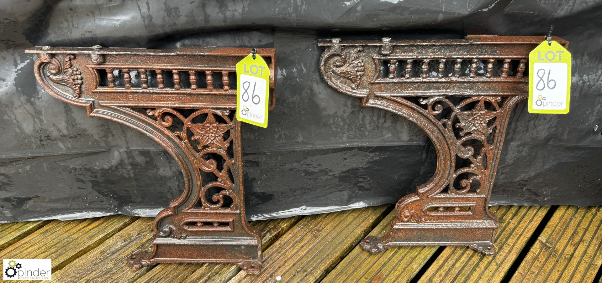 A pair cast iron Bench Brackets, with RD identification number “N84000 model no 1351”, approx.