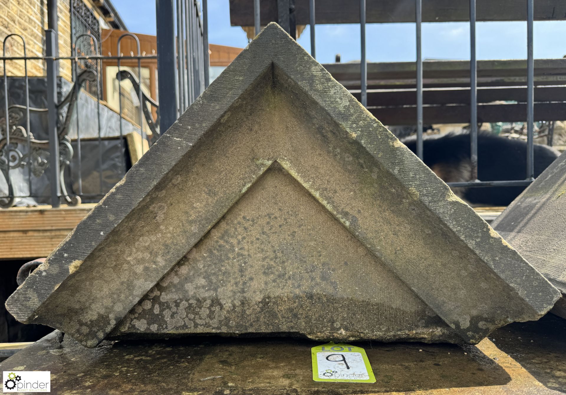 A pair Victorian Yorkshire stone triangular Pier Caps, approx. 15in x 24in, circa 1880s (paired with - Image 5 of 7