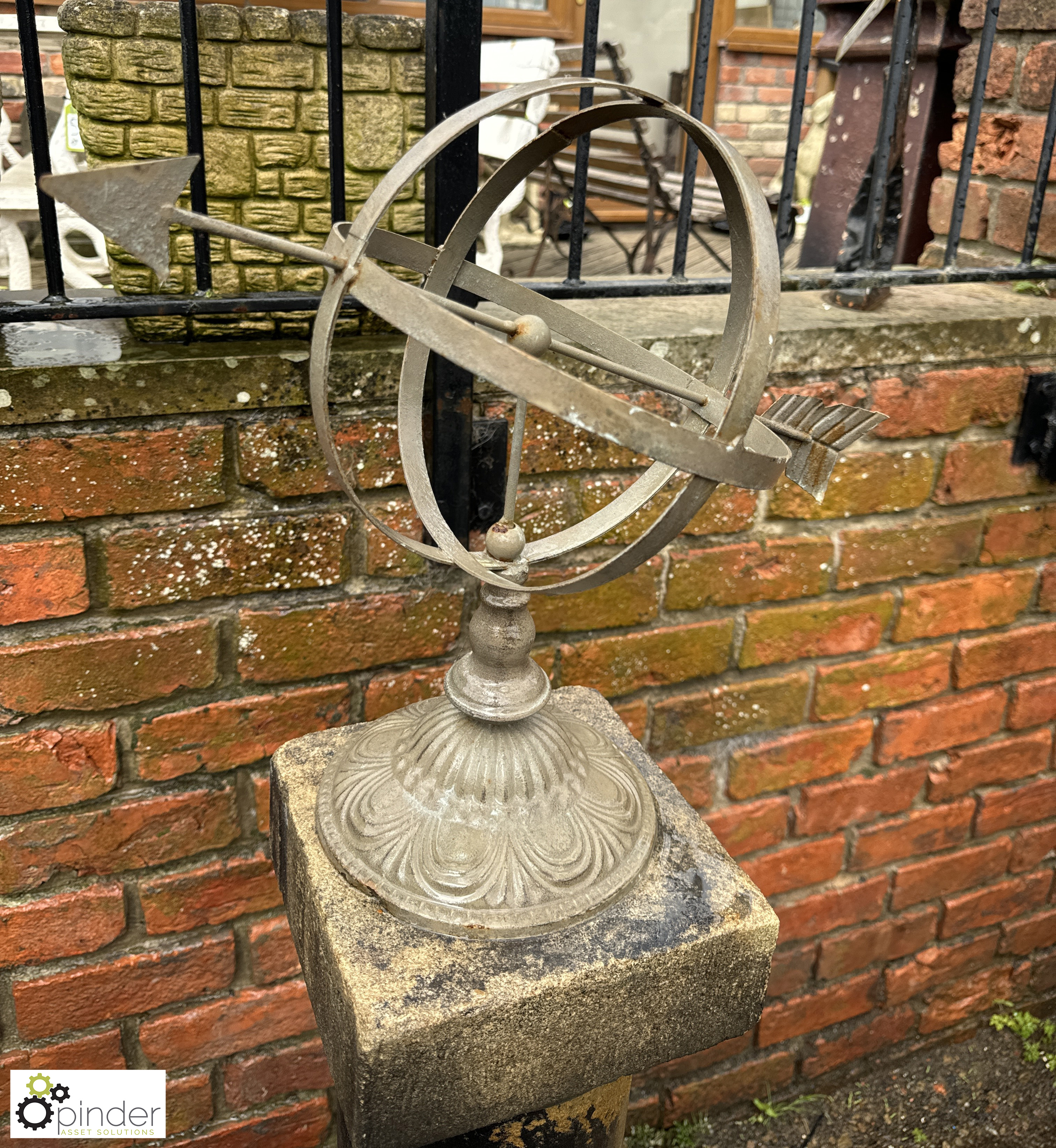 A 5-tier Yorkshire stone Armillary Plinth, with wrought iron armillary, approx. 59in x 24in x 24in - Image 4 of 7