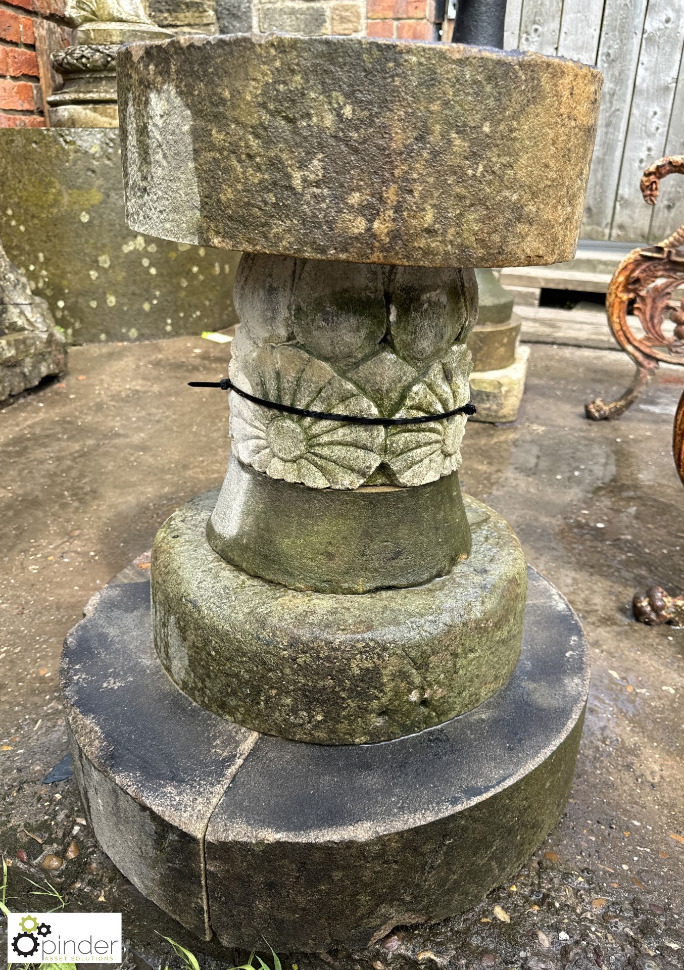 A 4-tier Yorkshire stone Birdbath, with sunflower decoration, approx. 26in - Image 3 of 5