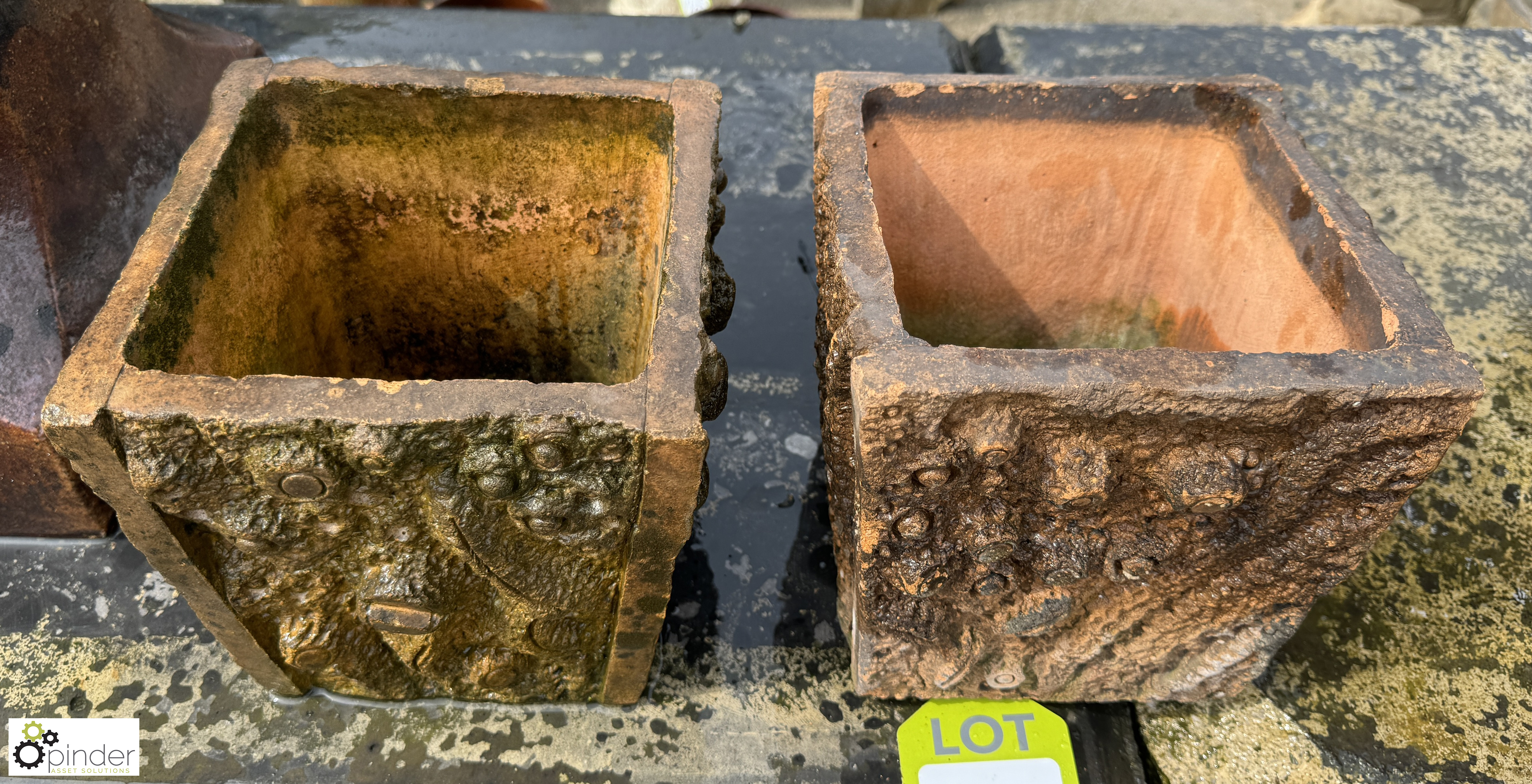 A pair square terracotta Planters, with faux bois decoration, approx. 7in x 7in, circa mid 1900s - Image 2 of 7