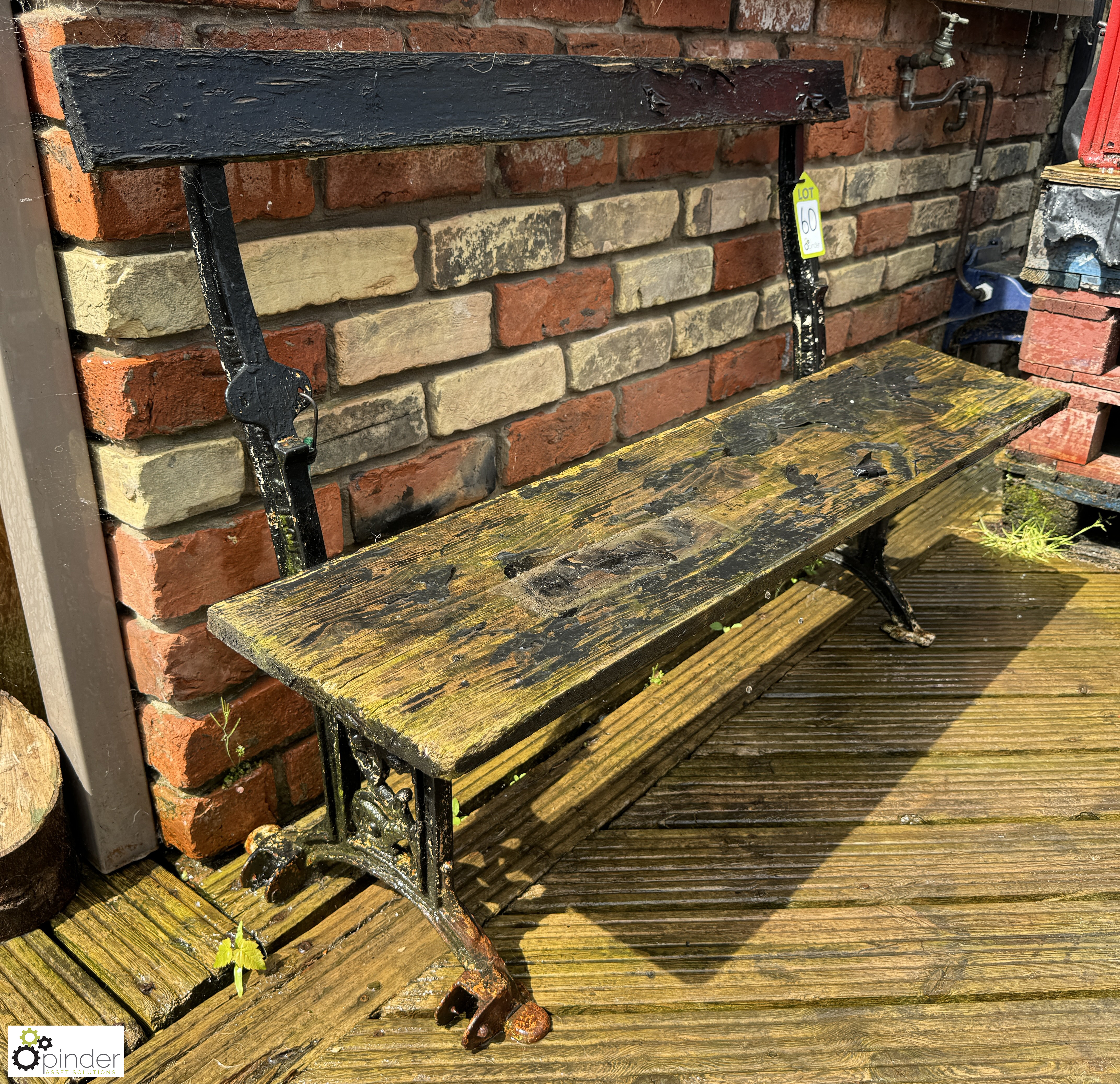 A decorative wrought iron folding Theatre Bench, makers mark “Unity Wood & Iron Company Padiham”, - Image 2 of 7