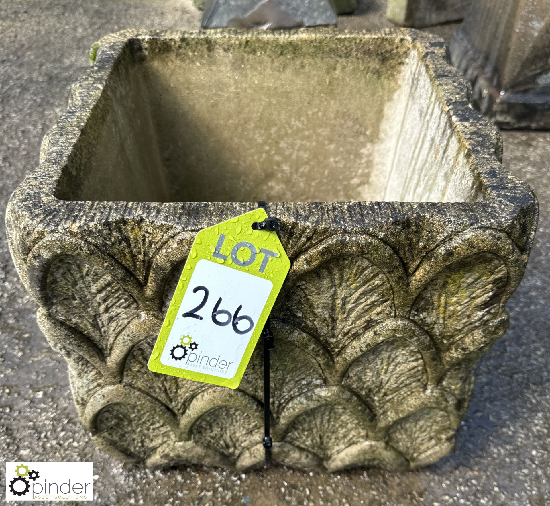 A square reconstituted stone Planter, with leaf decoration, maker’s mark “Cotstone”, approx. 12in - Image 2 of 5