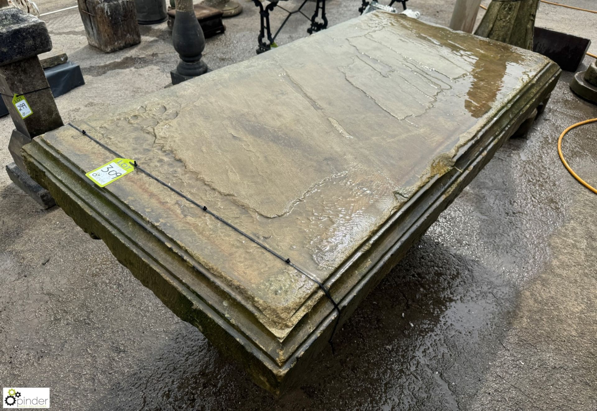 A large Yorkshire stone Table, with decorative moulding sat on 2 half carved octagonal Yorkshire - Image 6 of 9