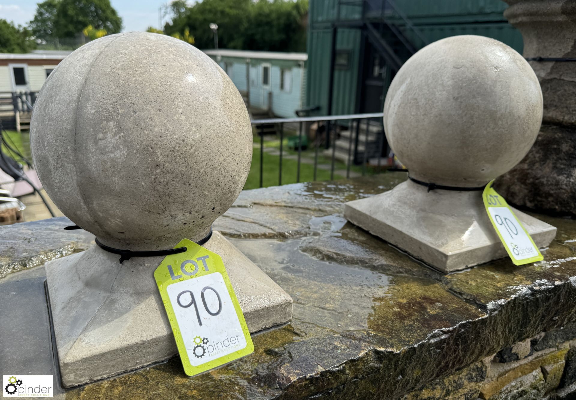 A pair reconstituted stone Ball Finials/Pier Caps, approx. 11in x 8in diameter - Image 2 of 7