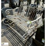 A shabby chic twin seater wrought iron Rocking Garden Bench, approx. 35in x 43in, circa late 1900s
