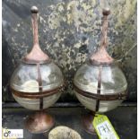 A pair globe Lanterns, with finials, made of wrought iron and glass, approx. 19in x 7in diameter,