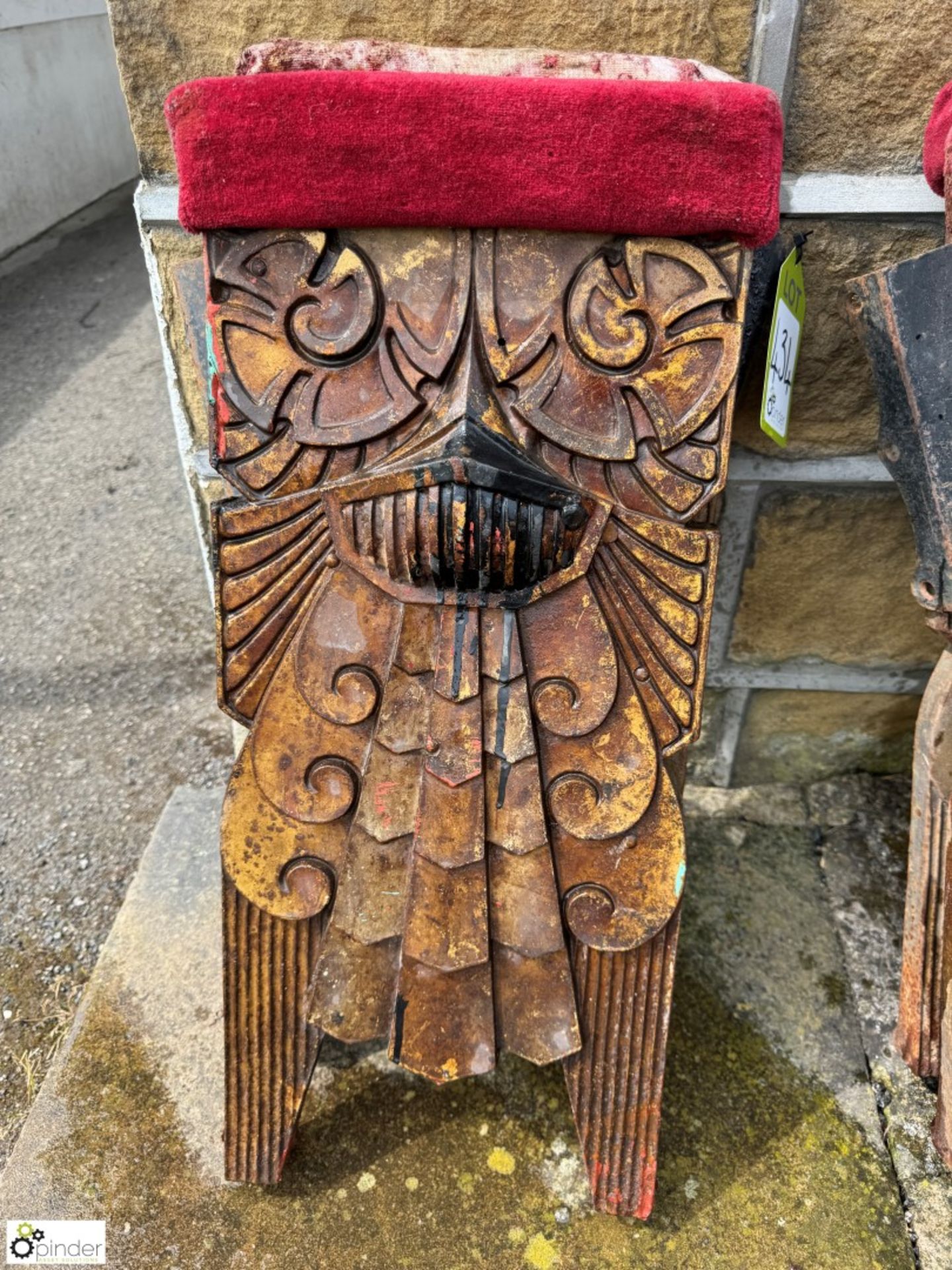A pair original Art Deco cast iron Cinema Seat Ends, approx. 24in x 11in, from the Paramount Odeon