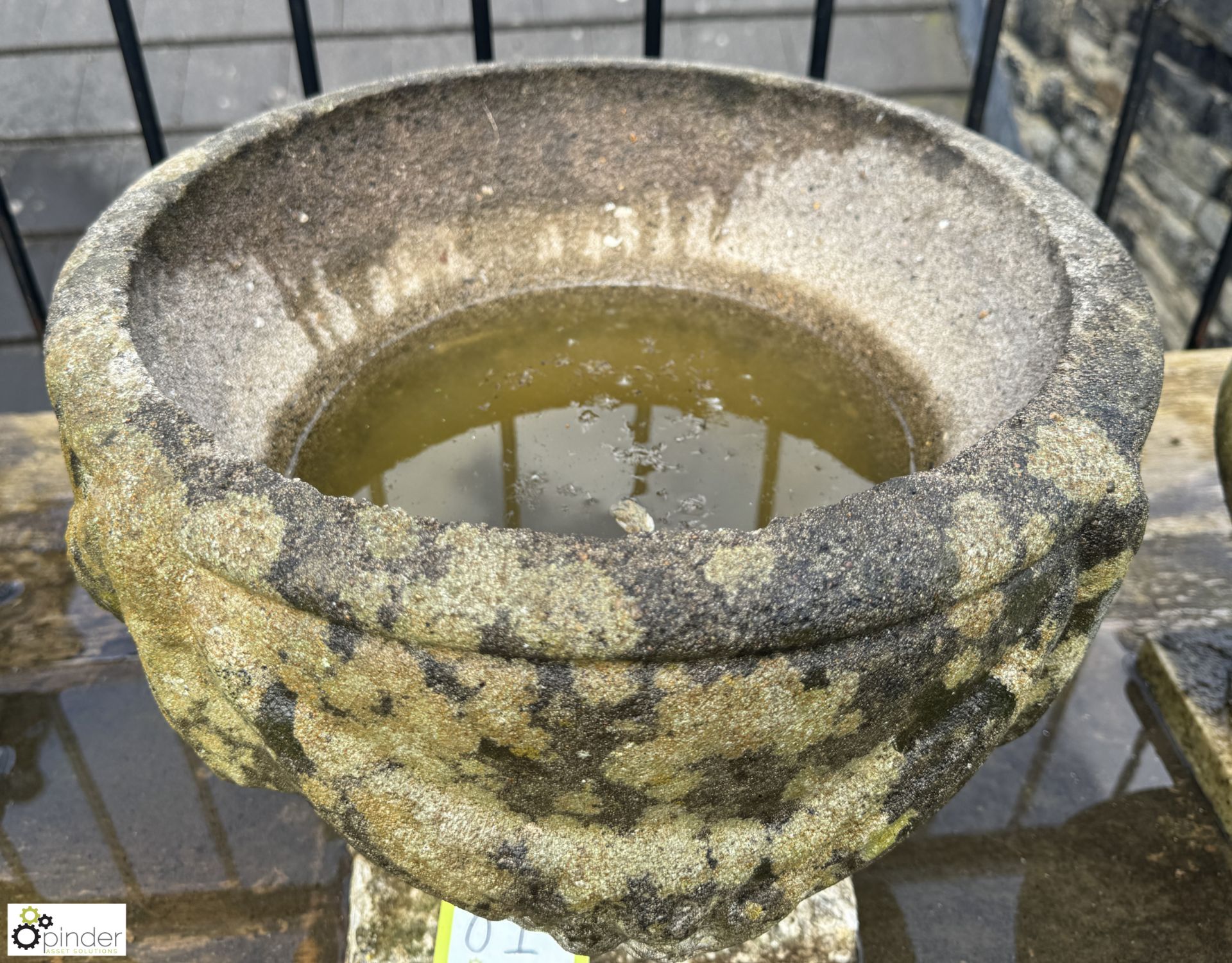 A reconstituted stone Urn, with swag of fruit decoration, approx. 14in x 16in diameter - Image 3 of 5