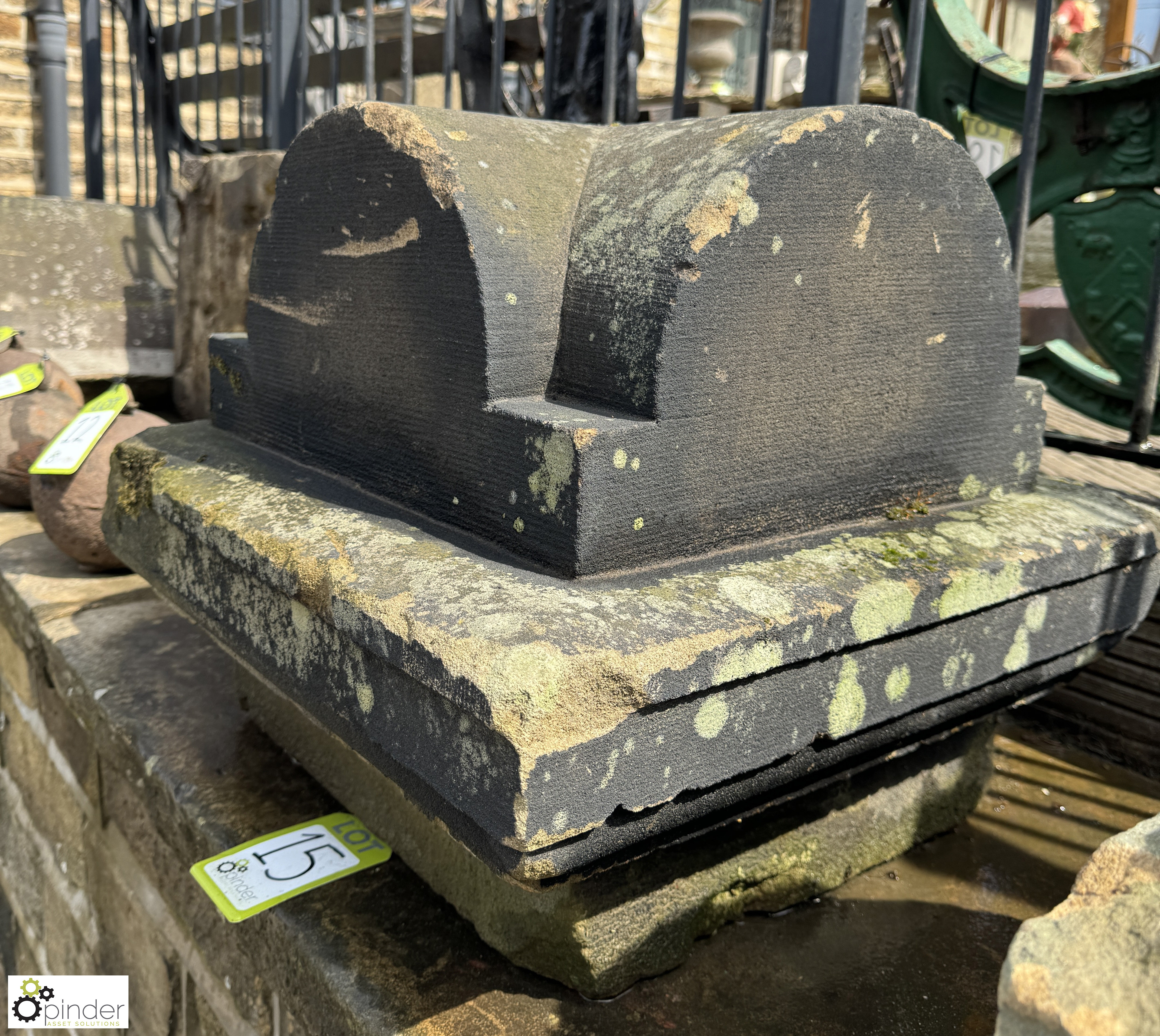 A pair Edwardian Yorkshire stone carved Pier Caps, approx. 17in x 21in x 21in - Image 3 of 7