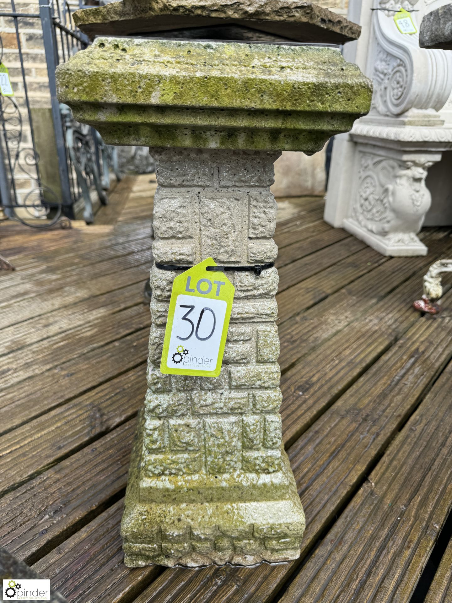 A reconstituted stone Balustrade with original bronze sundial plate, approx. 23in, circa mid to late - Image 2 of 6