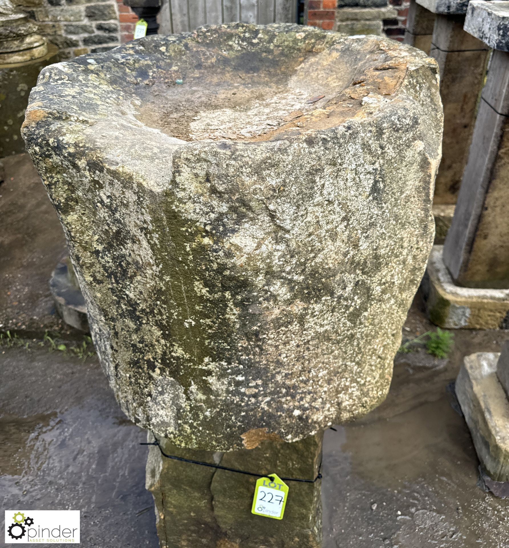 A large Yorkshire gritstone rustic monolith Birdbath, approx. 52in - Image 3 of 8