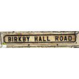 A vintage cast iron Road Sign “Birkby Hall Road”, approx. 7in x 46in