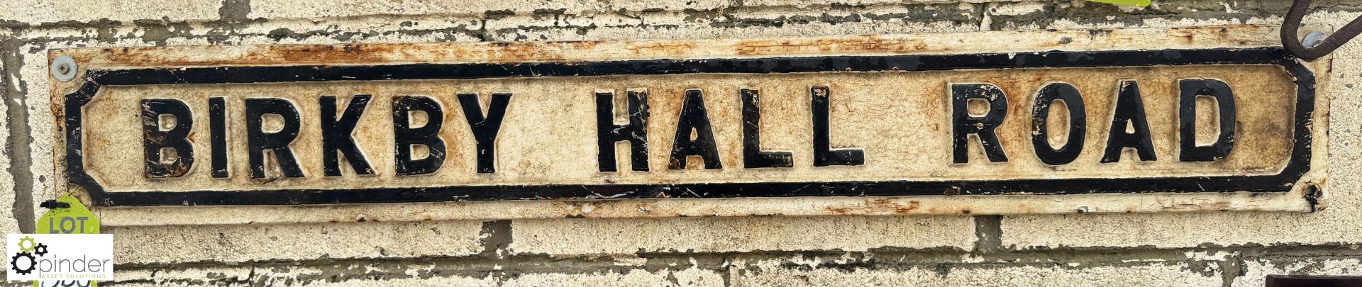 A vintage cast iron Road Sign “Birkby Hall Road”, approx. 7in x 46in