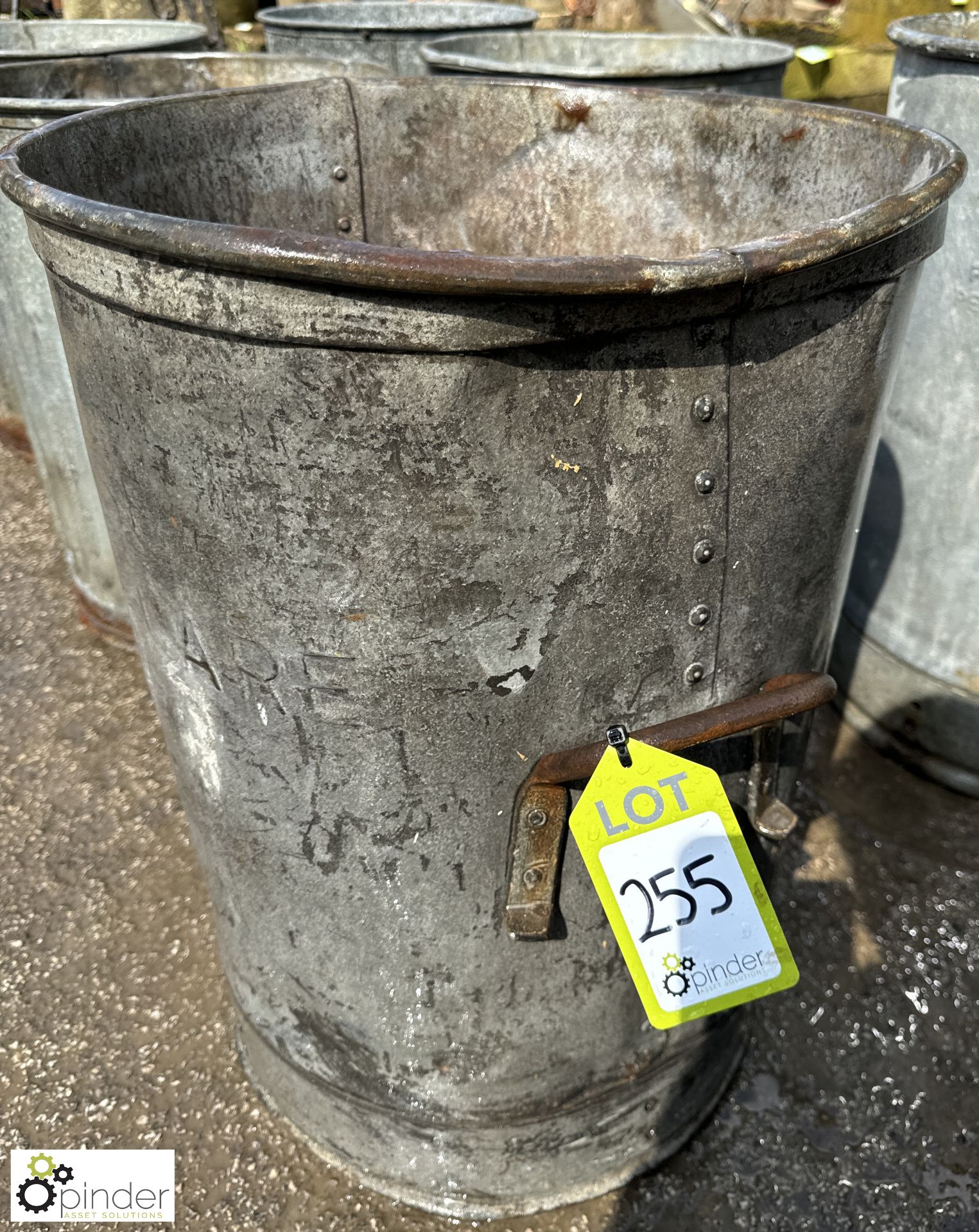 Antique galvanised metal Dustbin, with lifting handles, approx. 2ft x 17in diameter, circa early