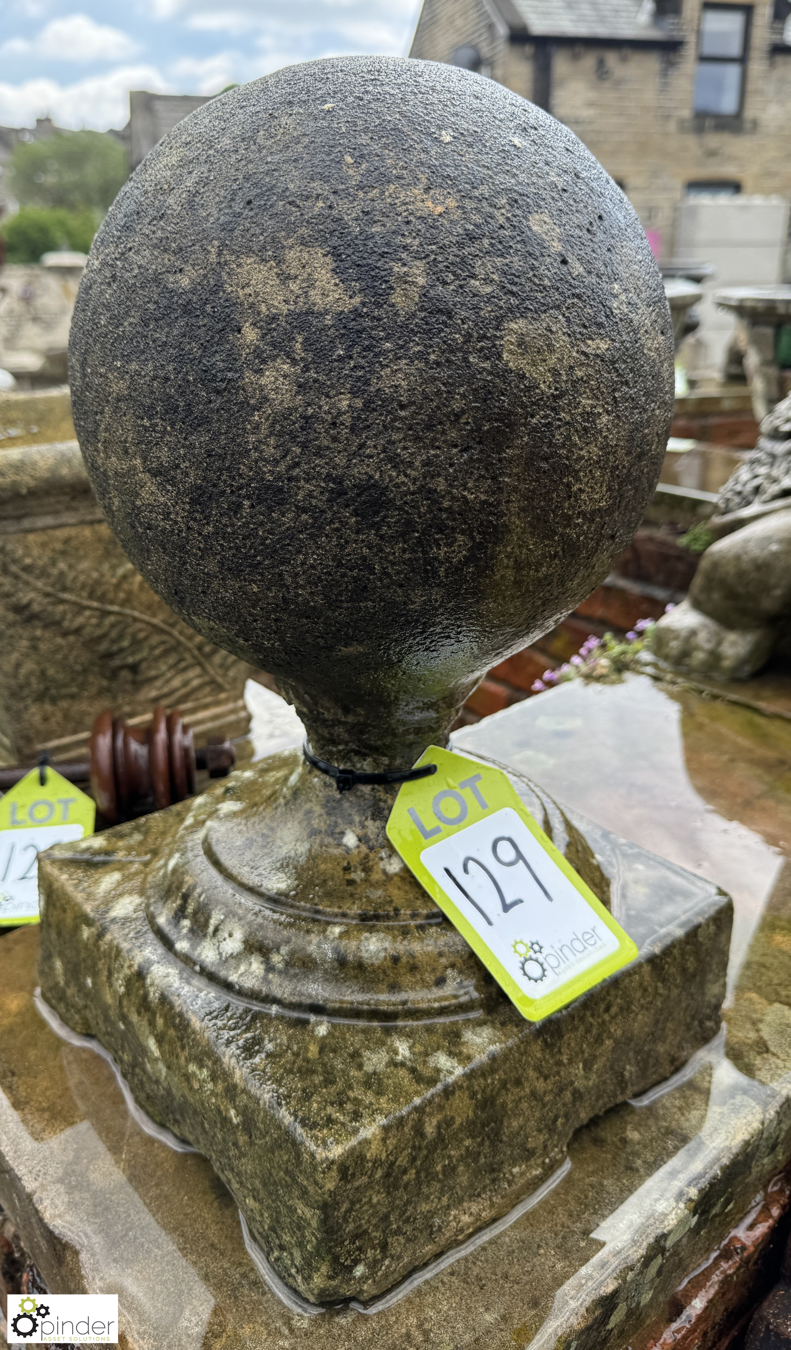 A pair reconstituted stone Ball Finials/Pier Caps, approx. 17in x 9in x 9in, circa mid to late - Image 4 of 7