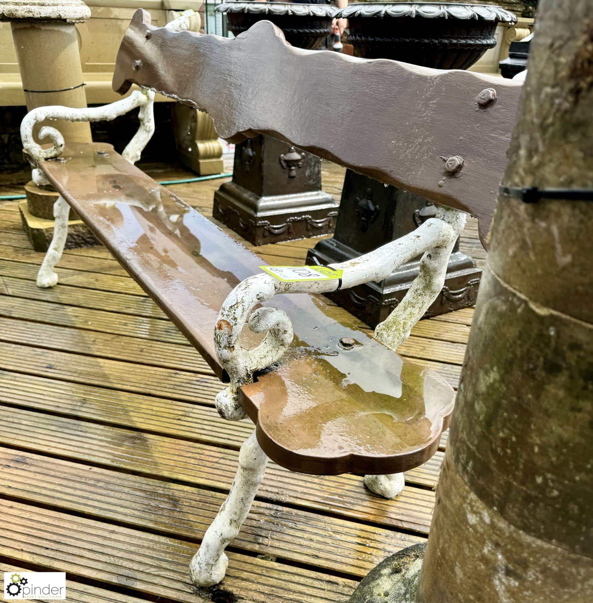 A Garden Bench, consisting pair cast iron Victorian faux bois bench ends with wooden slats, - Image 5 of 6