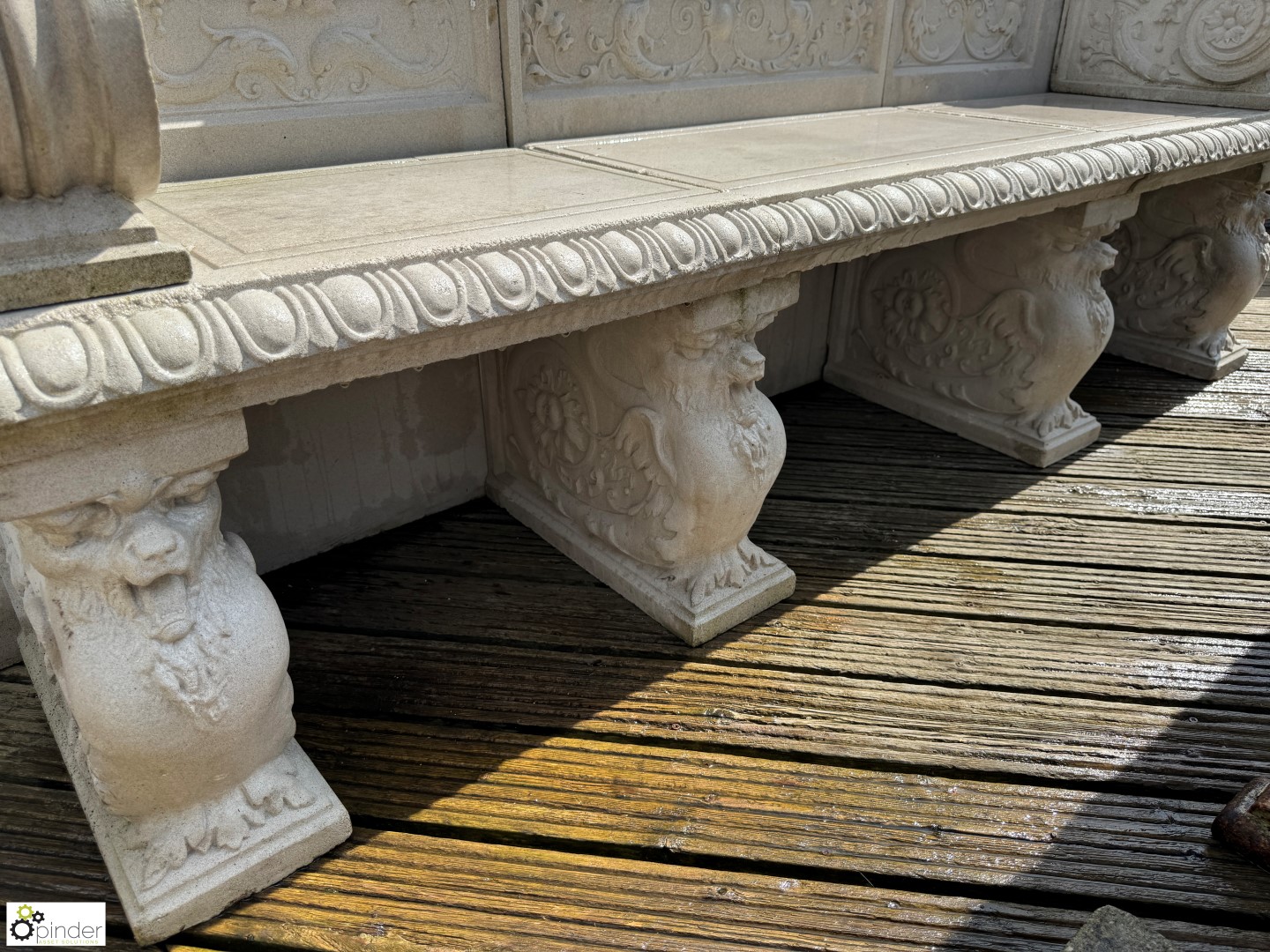 A reconstituted Haddonstone Garden Bench, with classical decoration by Raphael, approx. 40in x 86in - Image 12 of 15