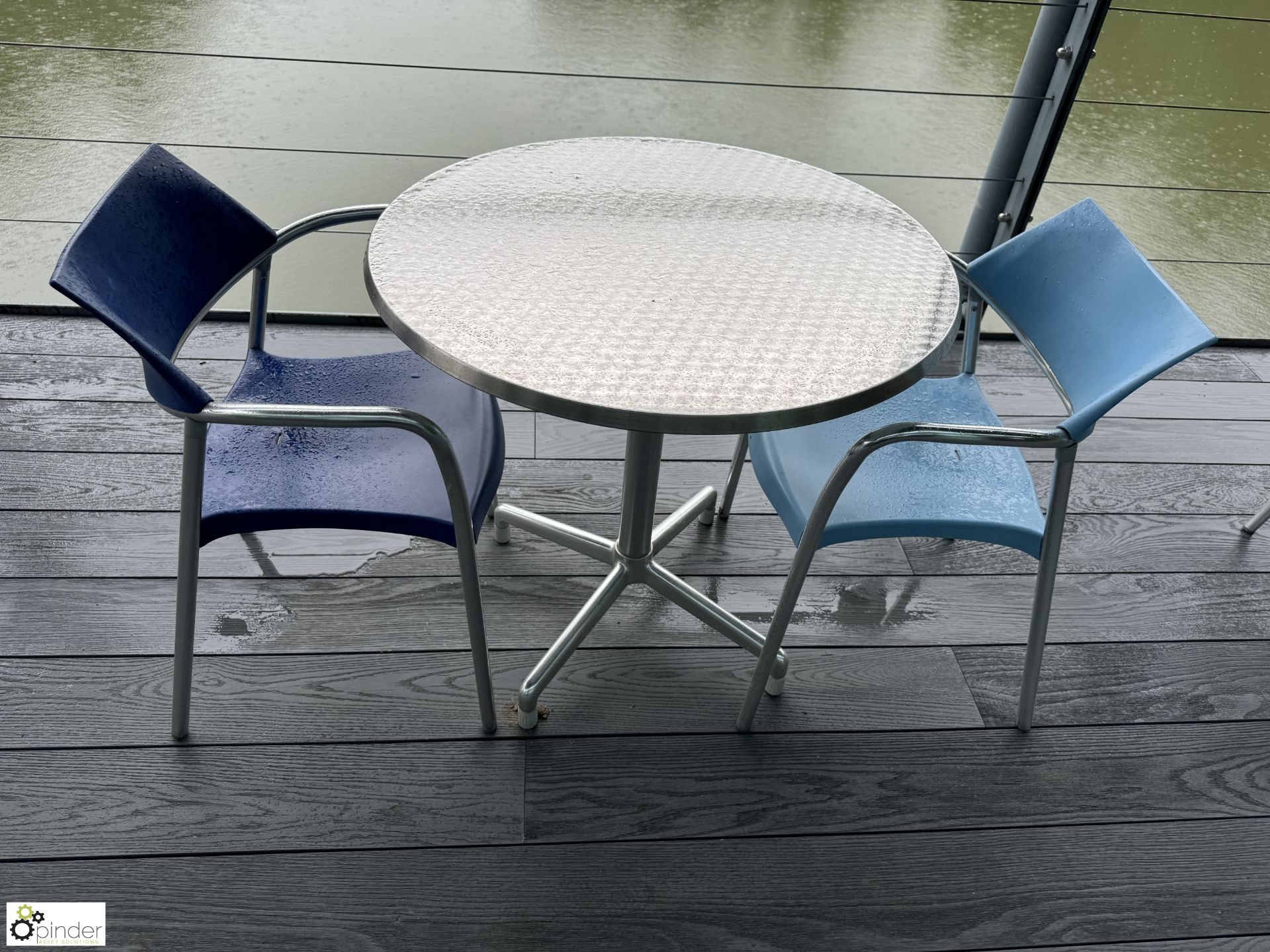 Aluminium circular Café Table, 790mm diameter x 760mm, with 2 armchairs (lot located in Outside - Image 2 of 4