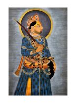 AN EXTREMELY FINE LARGE PORTRAIT OF A RULER ON CLOTH, DEOGARH, 19TH CENTURY