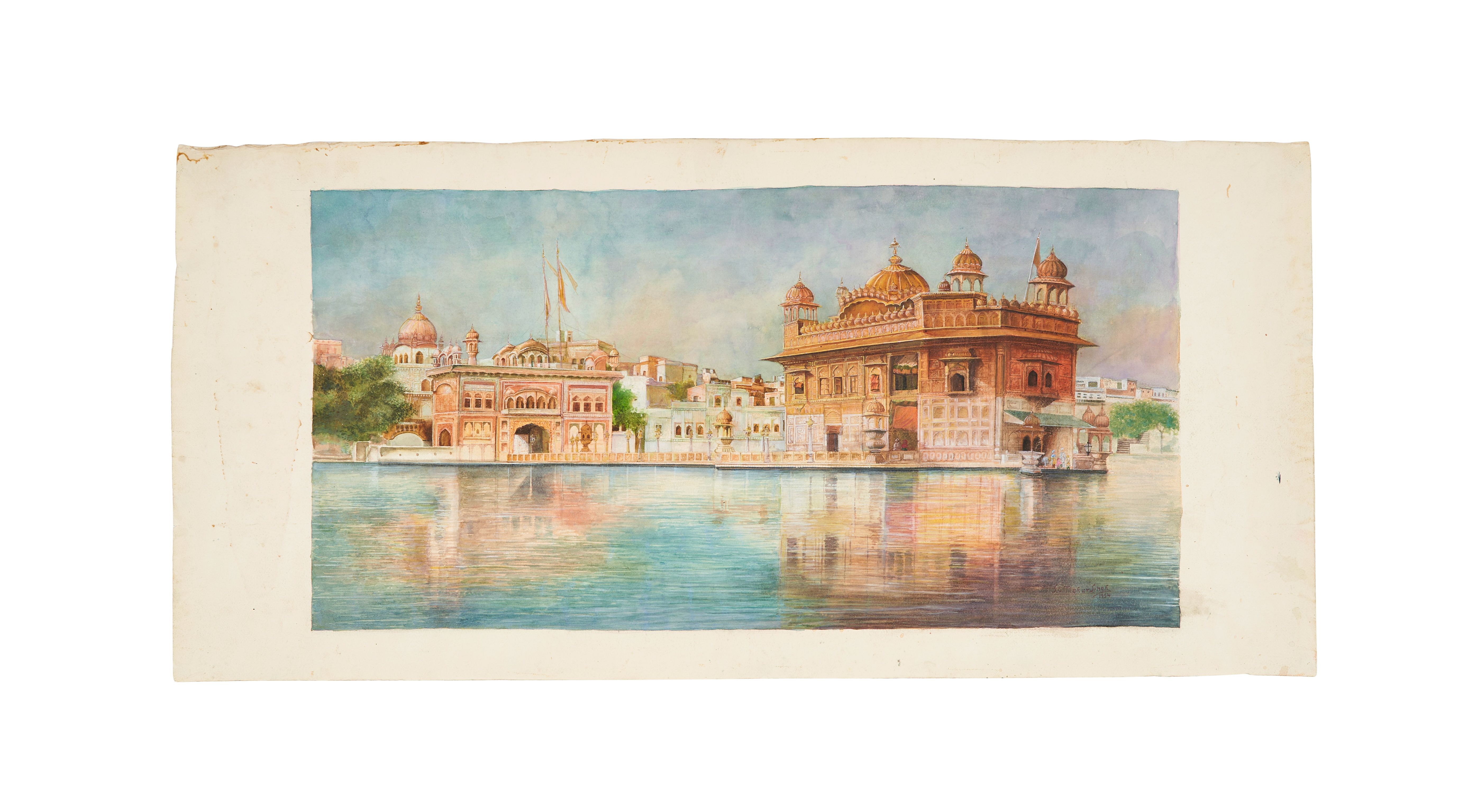 S.G. THAKAR SINGH "THE GOLDEN TEMPLE OF AMRITSAR" SIGNED & DATED 1954 LOWER RIGHT, WATERCOLOUR ON A