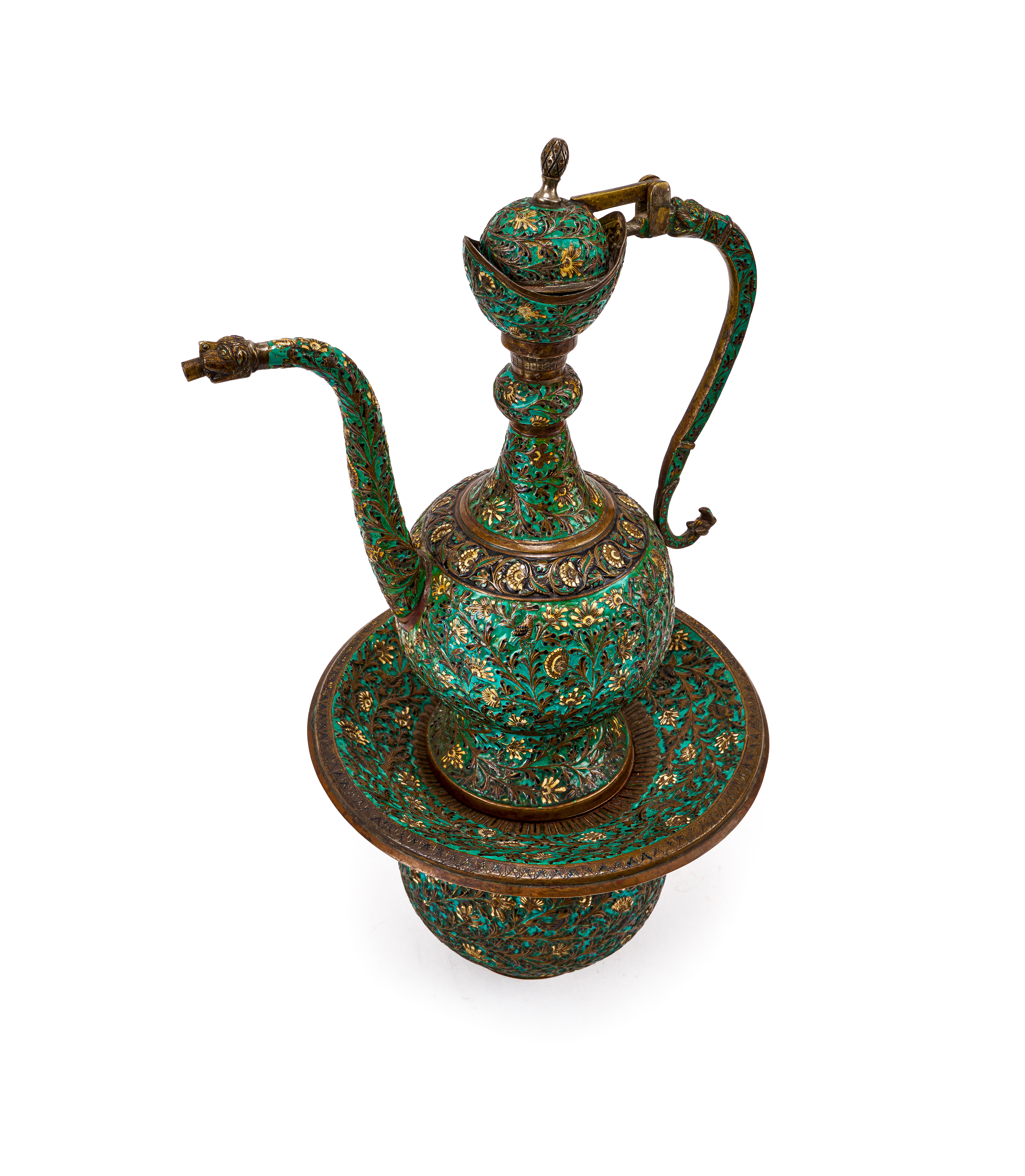 A FINE ENAMELLED BRONZE INDIAN EWER & BASIN, 18TH/19TH CENTURY - Image 6 of 7