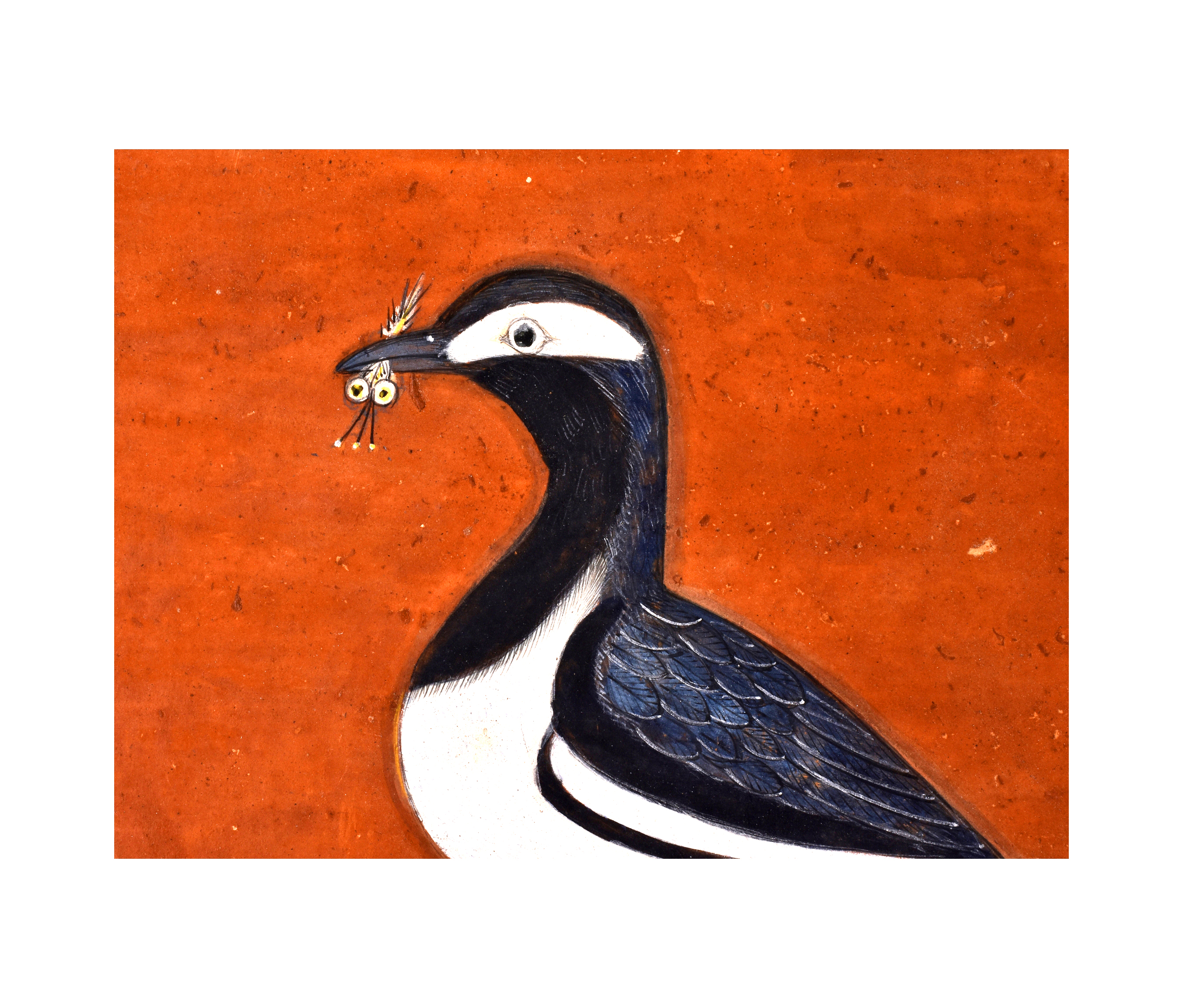 A PAHARI/BASHOLI BIRD WITH AN INSECT PREY IN HIS BEAK, 18TH CENTURY, INDIA - Image 3 of 3