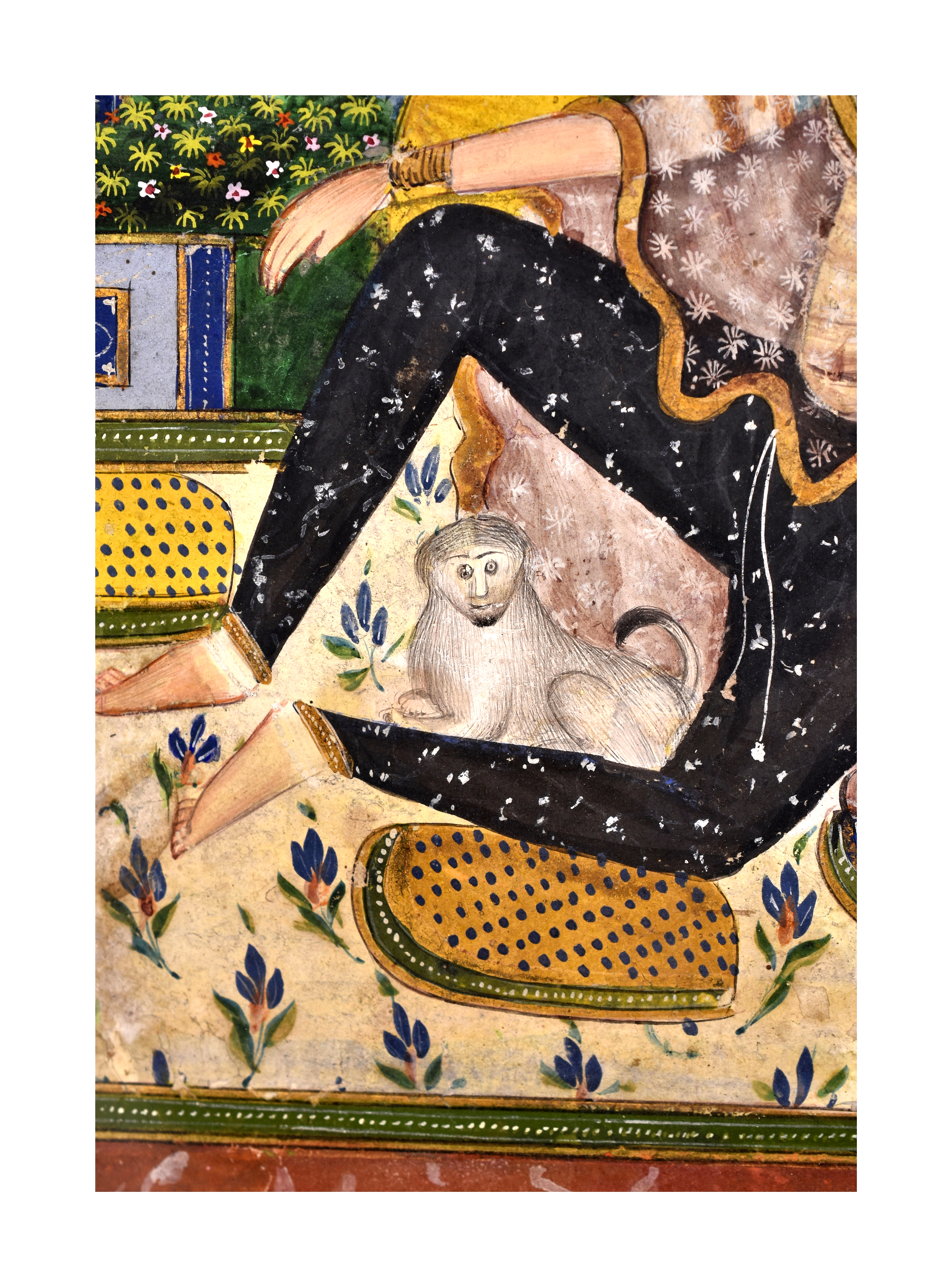 A COURTESAN SEATED ON A TERRACE OF A GARDEN WITH A PET, 19TH CENTURY, JAIPUR/ALWAR SCHOOL - Image 4 of 4