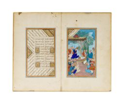 AN ILLUMINATED & ILLUSTRATED SAFAVID BIFOLIO, 16TH CENTURY, PERSIA