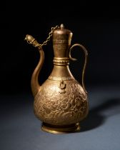 AN OTTOMAN GILT-COPPER (TOMBAK) PILGRIM ZAM-ZAM EWER, OTTOMAN, TURKEY 18TH CENTURY