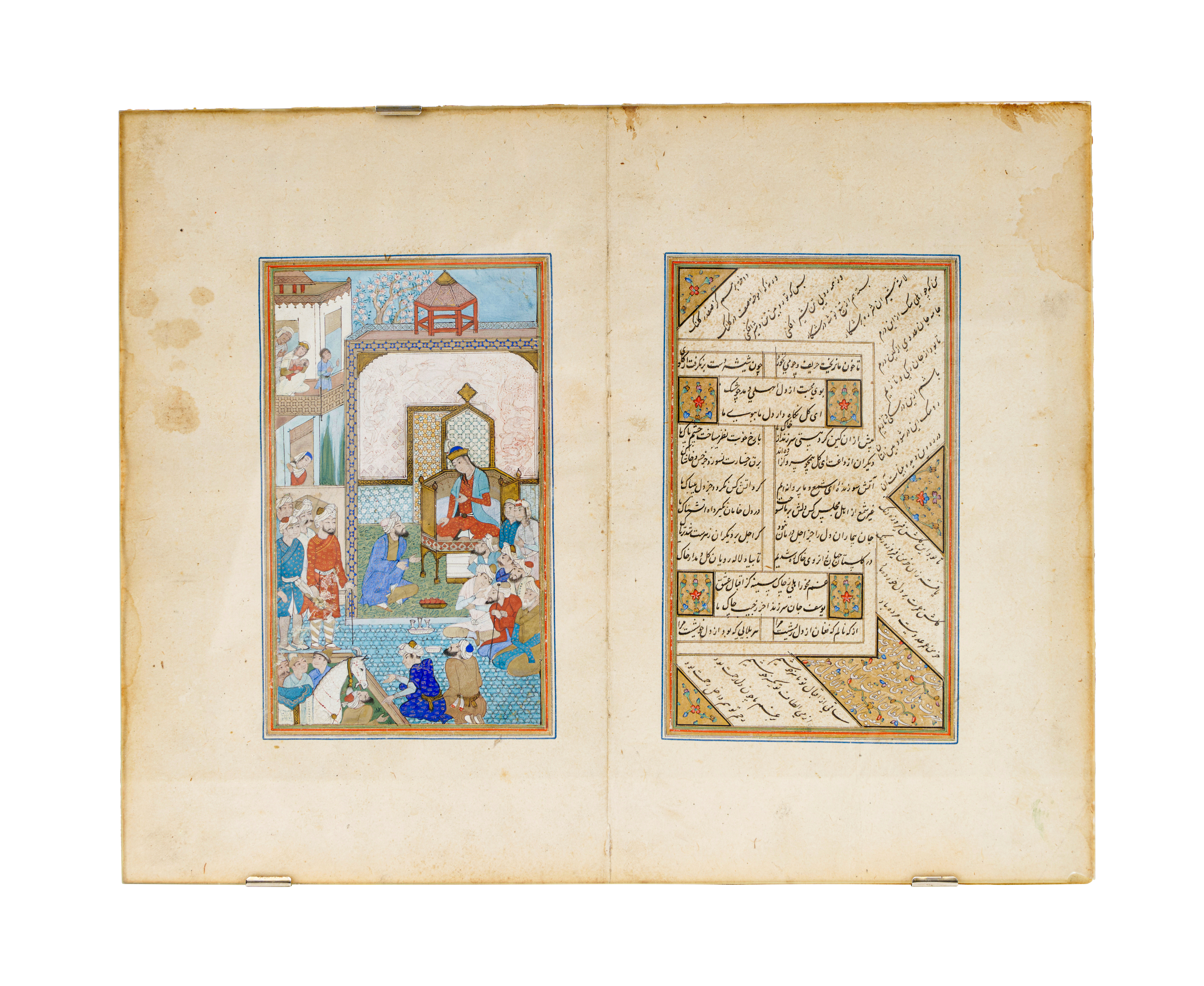 AN ILLUMINATED & ILLUSTRATED SAFAVID BIFOLIO, 16TH CENTURY, PERSIA