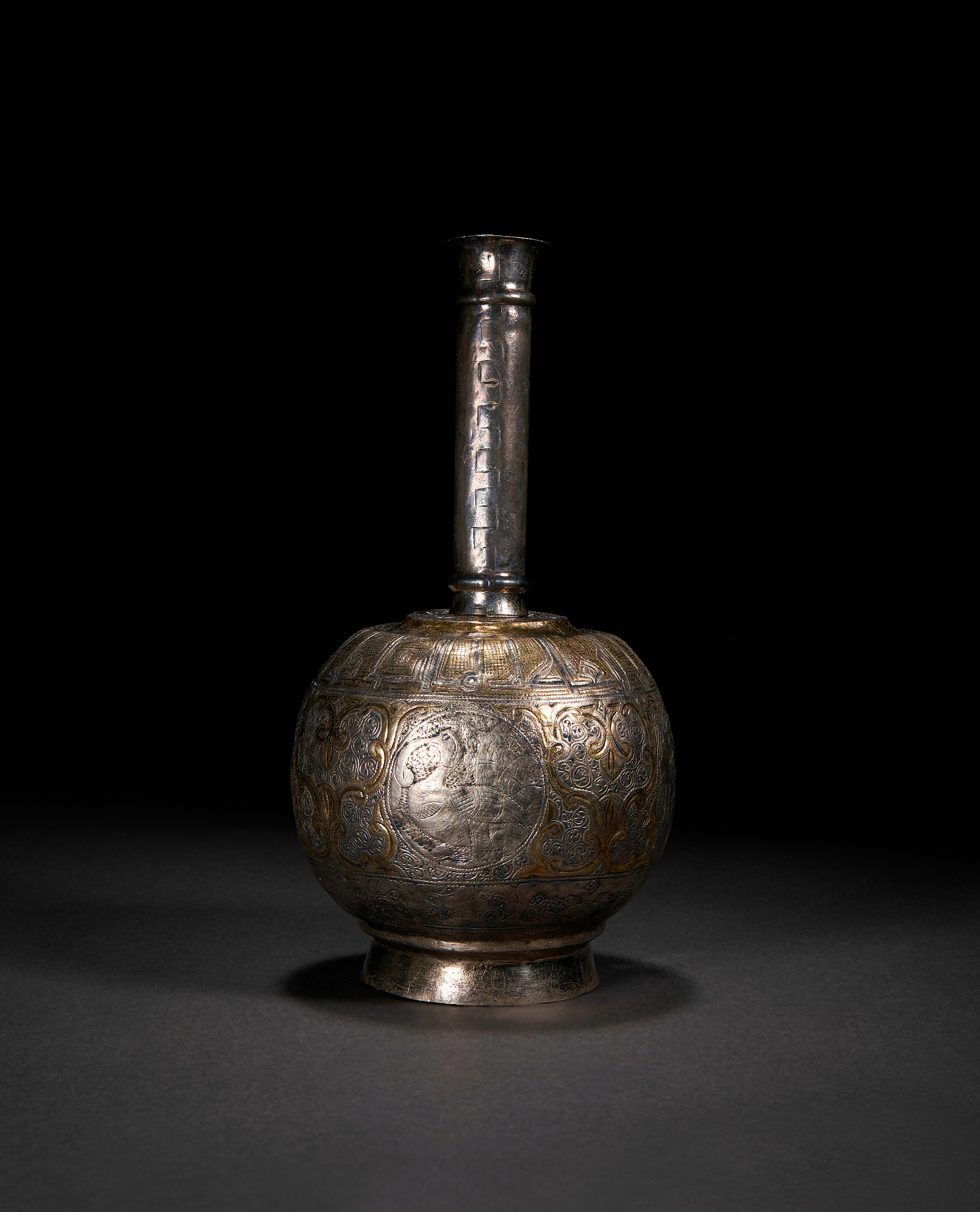 AN EARLY FATIMID KUFIC INSCRIBED PARCEL-GILT SILVER ROSEWATER SPRINKLER, EGYPT, 9TH CENTURY - Image 2 of 2