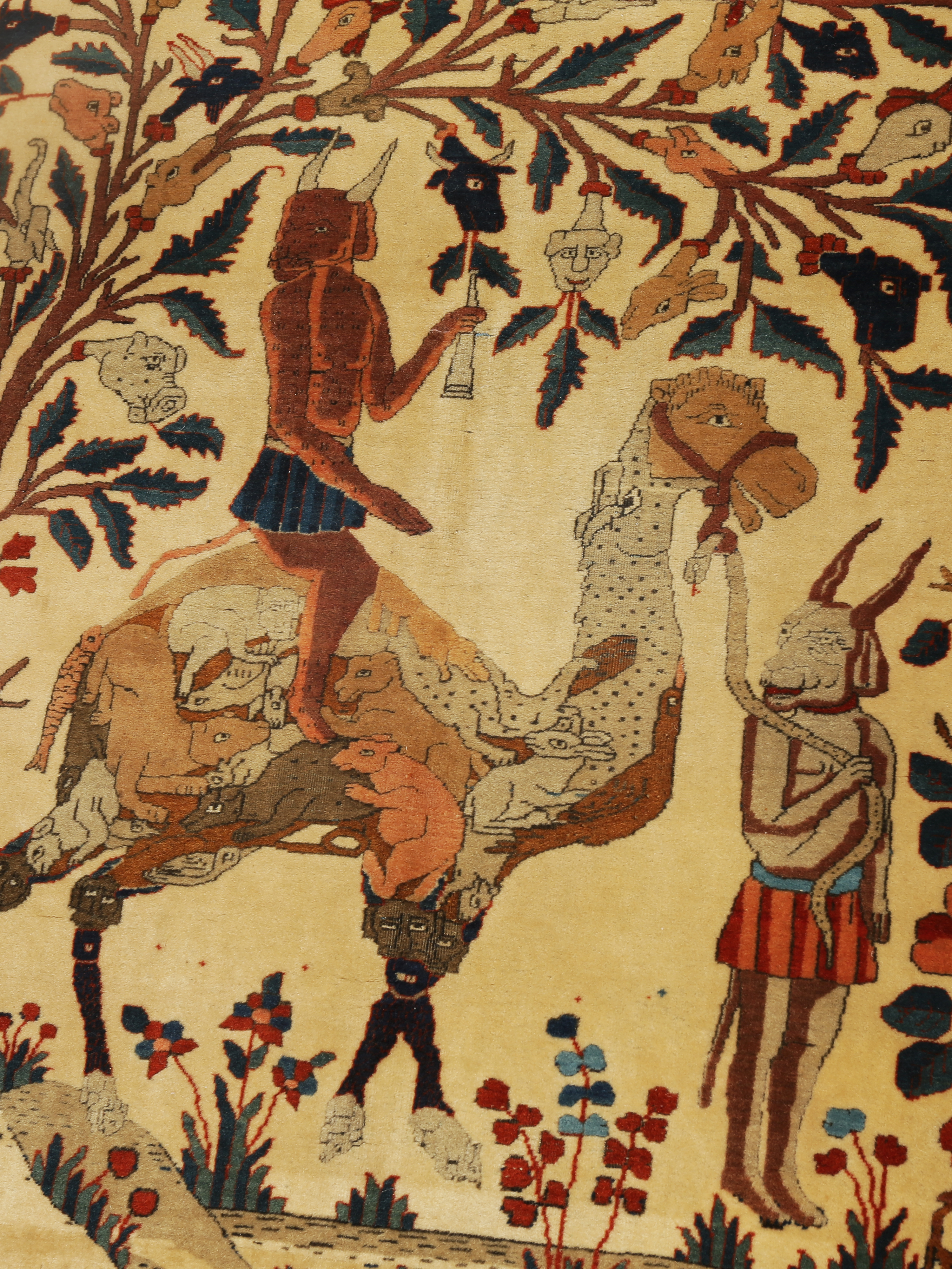 AN UNUSUAL ALI AKBARI KASHAN RUG DEPICTING COMPOSITE CAMEL "TREE OF LIFE" SIGNED MIRZA ALI AKBAR NAK - Image 2 of 3