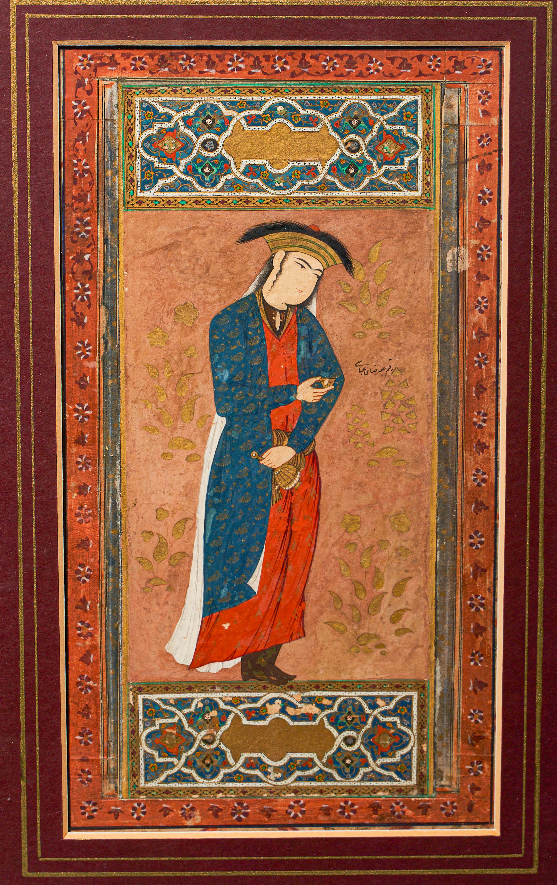 A YOUTH HOLDING A WINE CUP, SIGNED ALI REZA ABBASSI