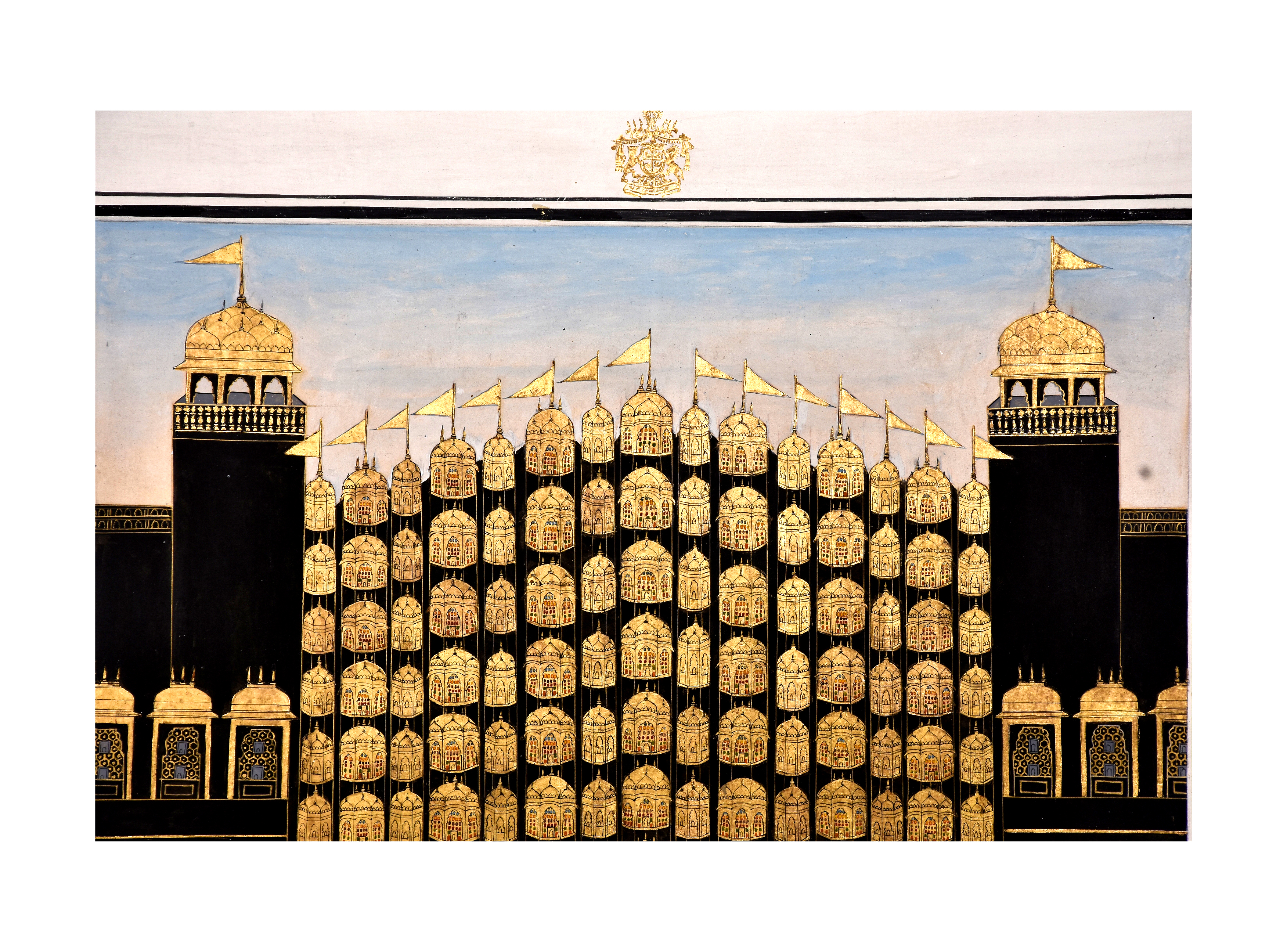 A GOLD ILLUMINATED PAINTING OF THE WIND PALACE (HAWA MAHAL) OF JAIPUR, COMPANY SCHOOL, 19TH CENTURY - Image 2 of 5