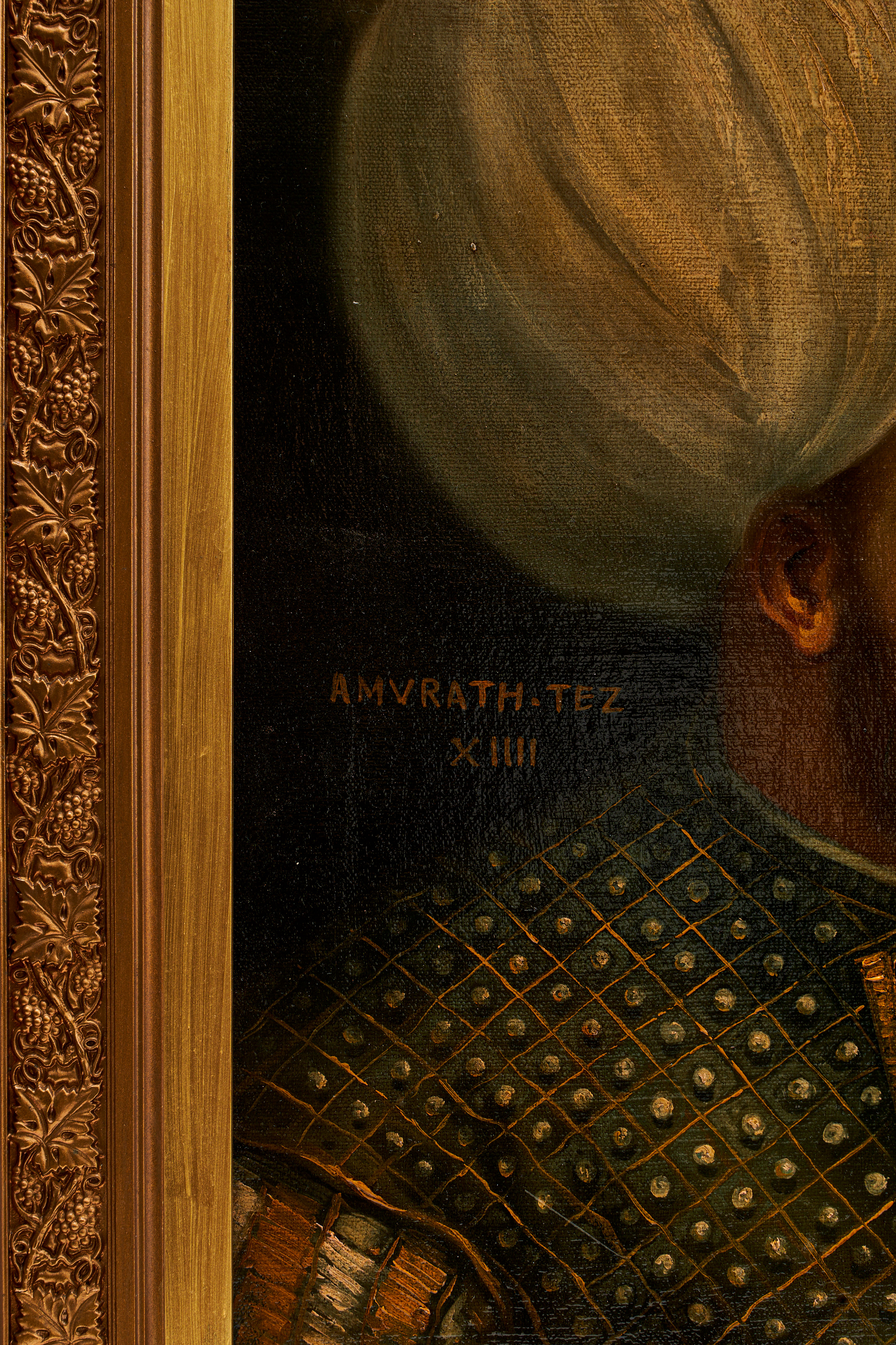 AN OTTOMAN PORTRAIT OF SULTAN MURAD III, OIL ON CANVAS,18TH CENTURY - Bild 2 aus 3