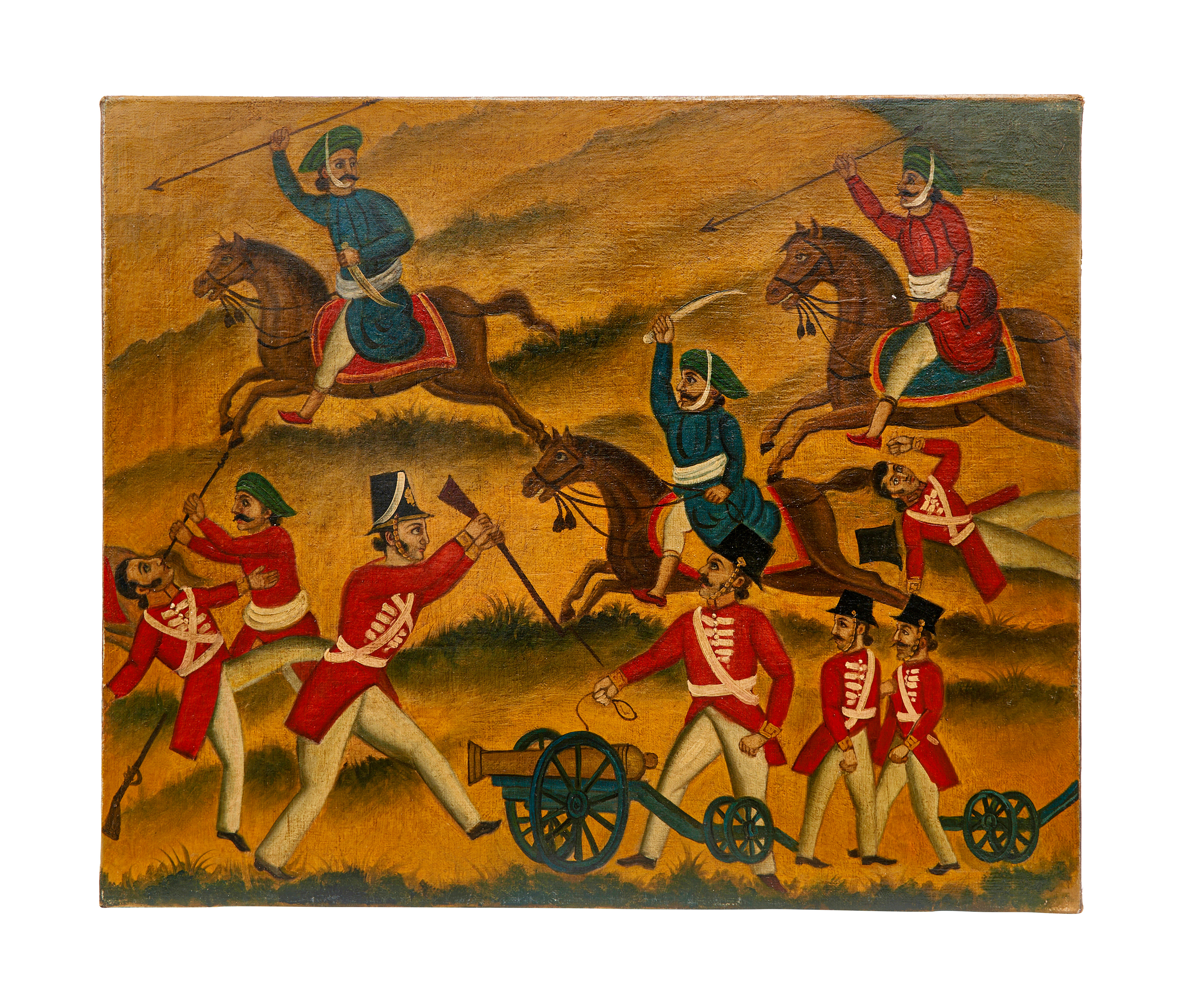 THE BATTLE OF POLLILUR, INDIA. SERINGAPATAM, 19TH CENTURY. OIL ON CANVAS - Image 6 of 8