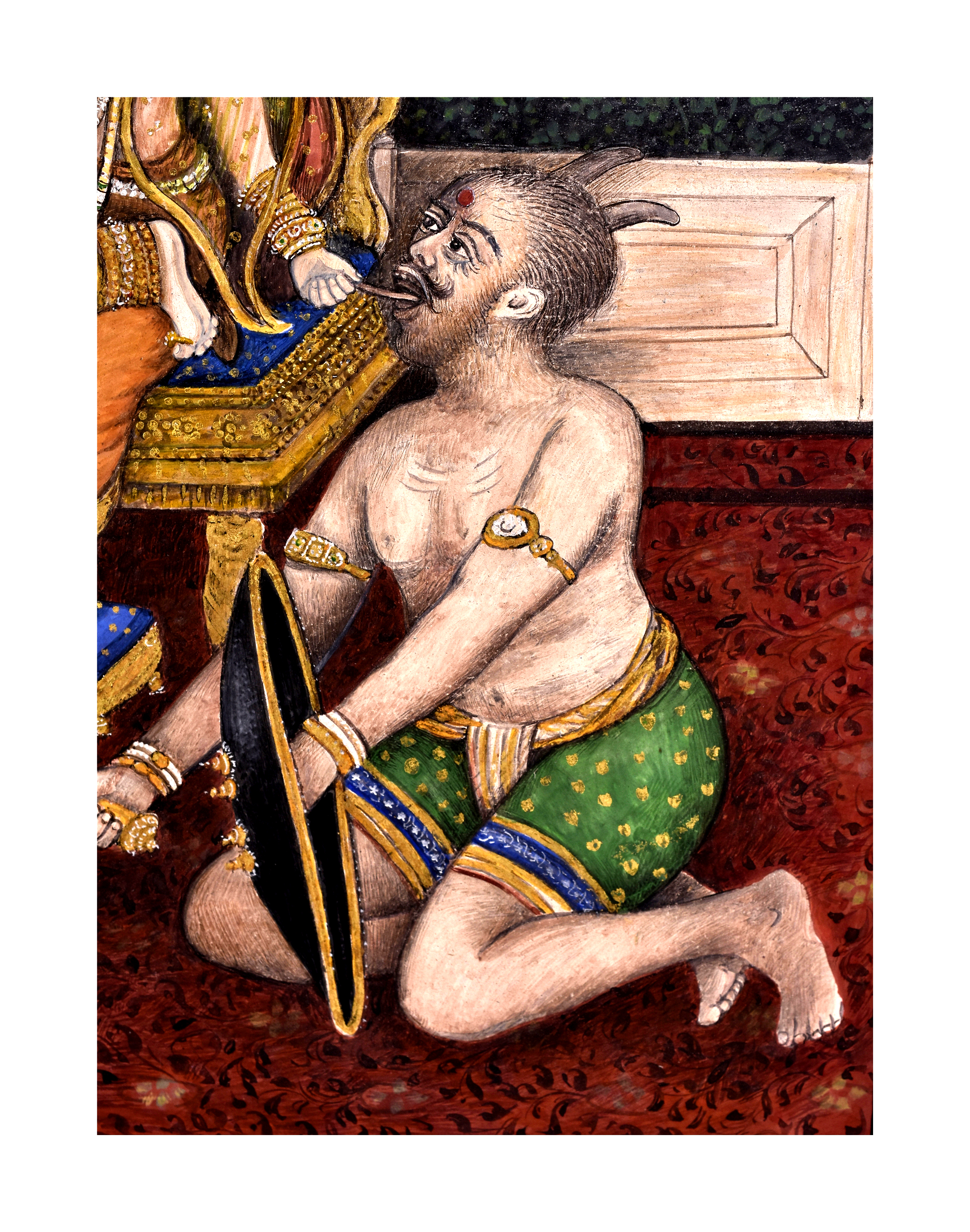 DEVU SEATED ON A GOLDEN THRONE WITH A SNAKE, KILLING A DEMON, ALWAR SCHOOL, 19TH CENTURY - Image 4 of 6